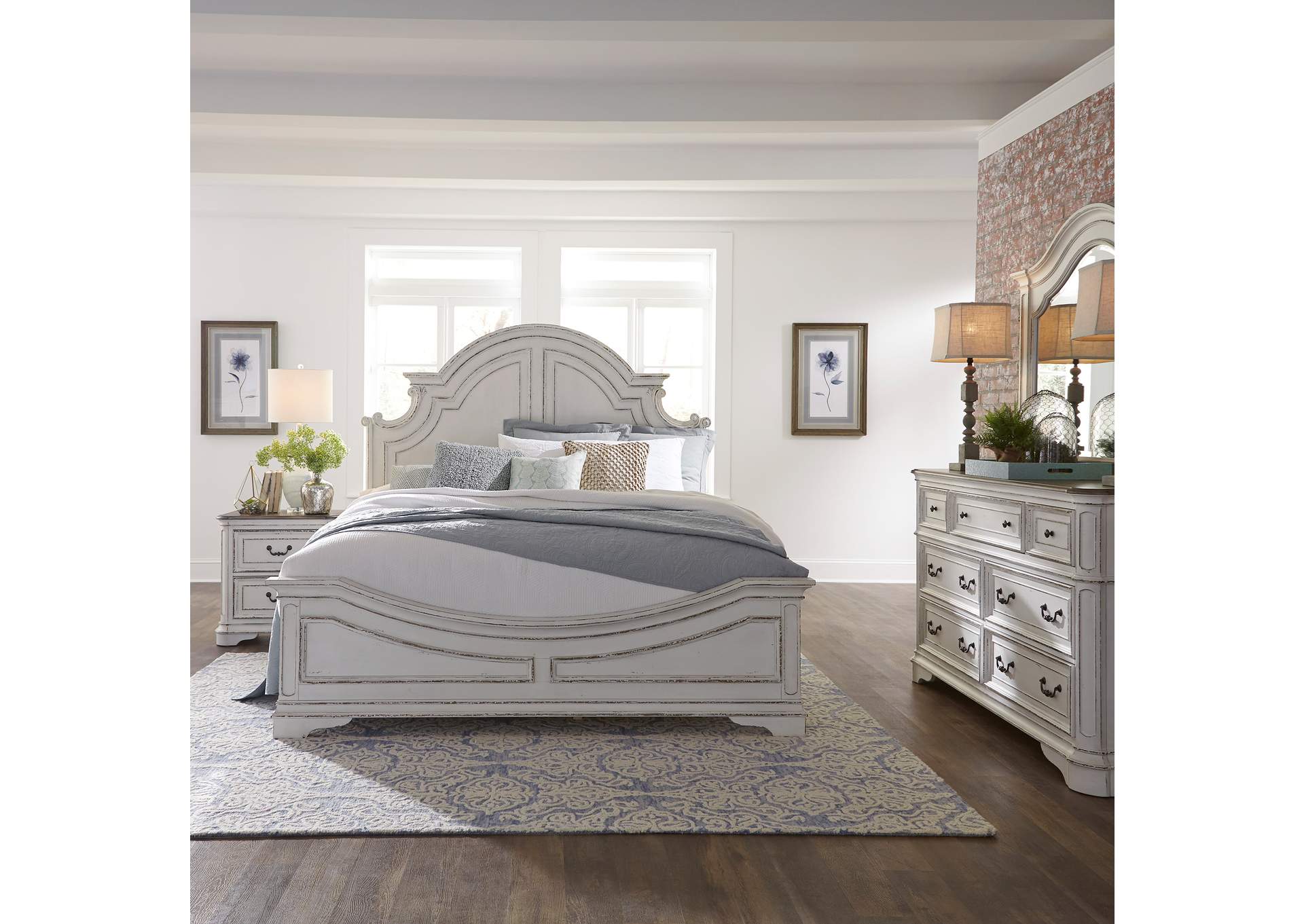 Magnolia Manor King Panel Bed, Dresser & Mirror, Nightstand,Liberty