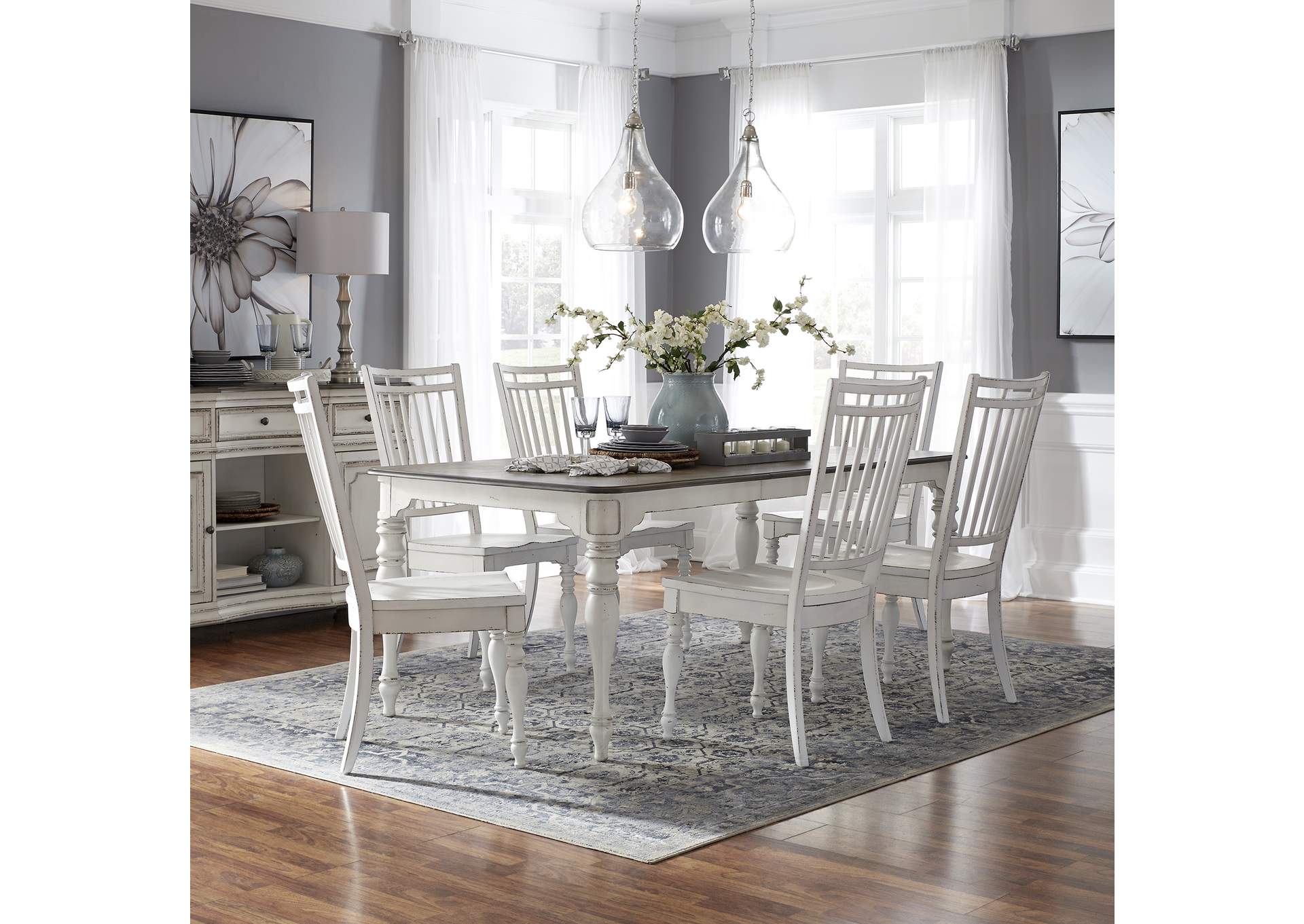 Magnolia Manor Antique White Opt 7 Piece Leg Dining Room Set Long Island Discount Furniture