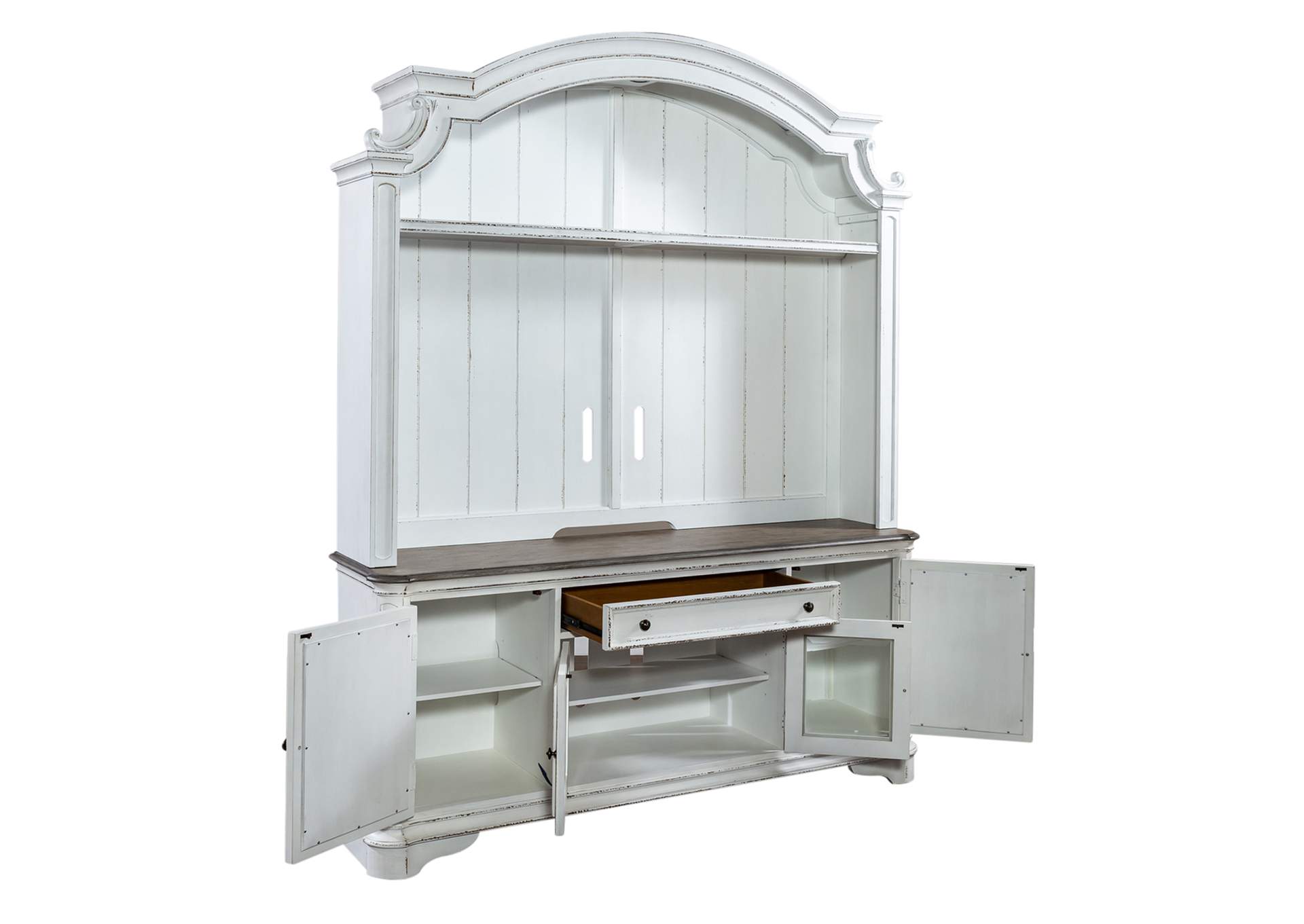 Magnolia Manor Antique White Entertainment Center Laughlin Furniture
