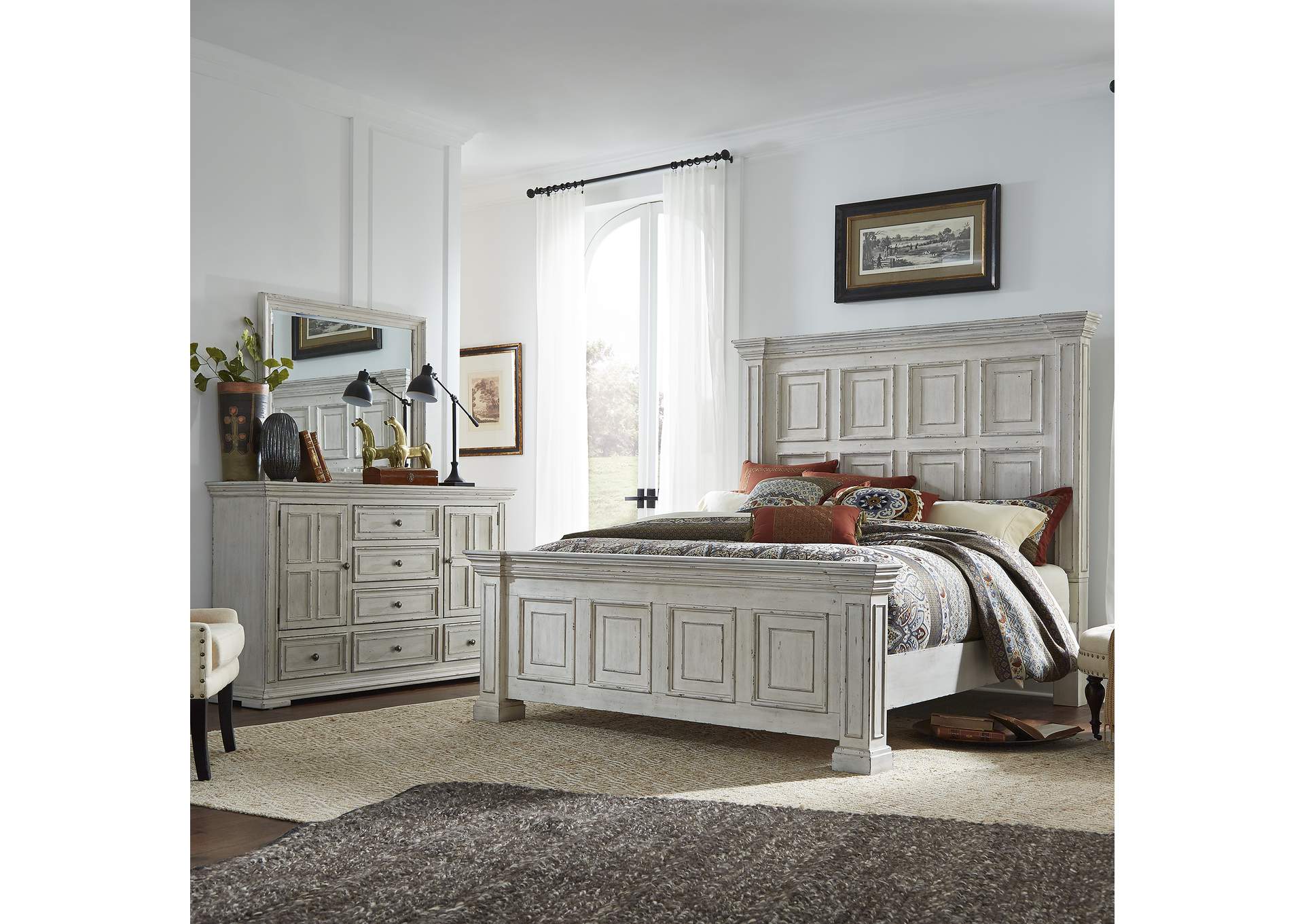 Big Valley California King Panel Bed, Dresser & Mirror,Liberty