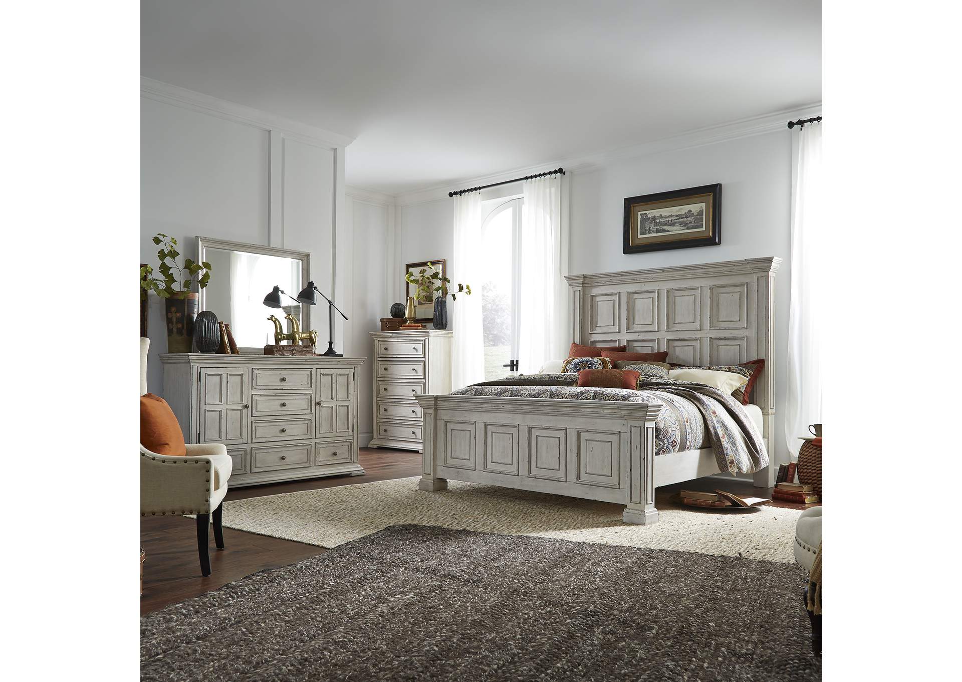 Big Valley California King Panel Bed, Dresser & Mirror, Chest,Liberty