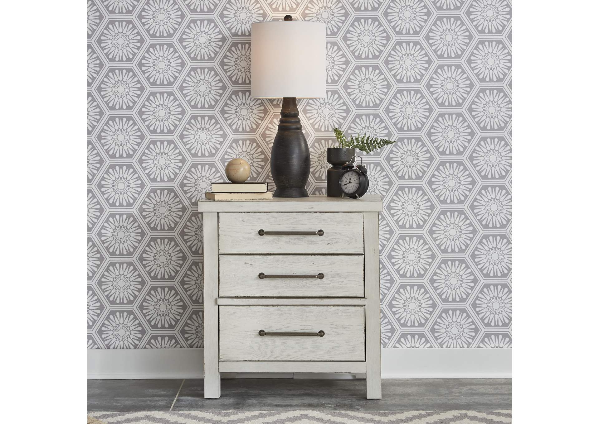 Modern Farmhouse Flea Market White California King Platform Bed, Dresser & Mirror, Nightstand,Liberty
