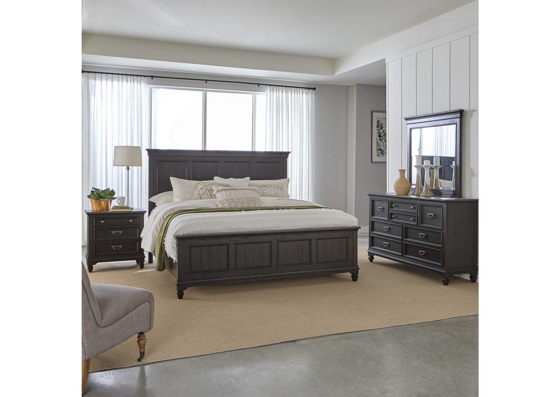 Queen Panel Bed, Dresser & Mirror, Night Stand,Liberty