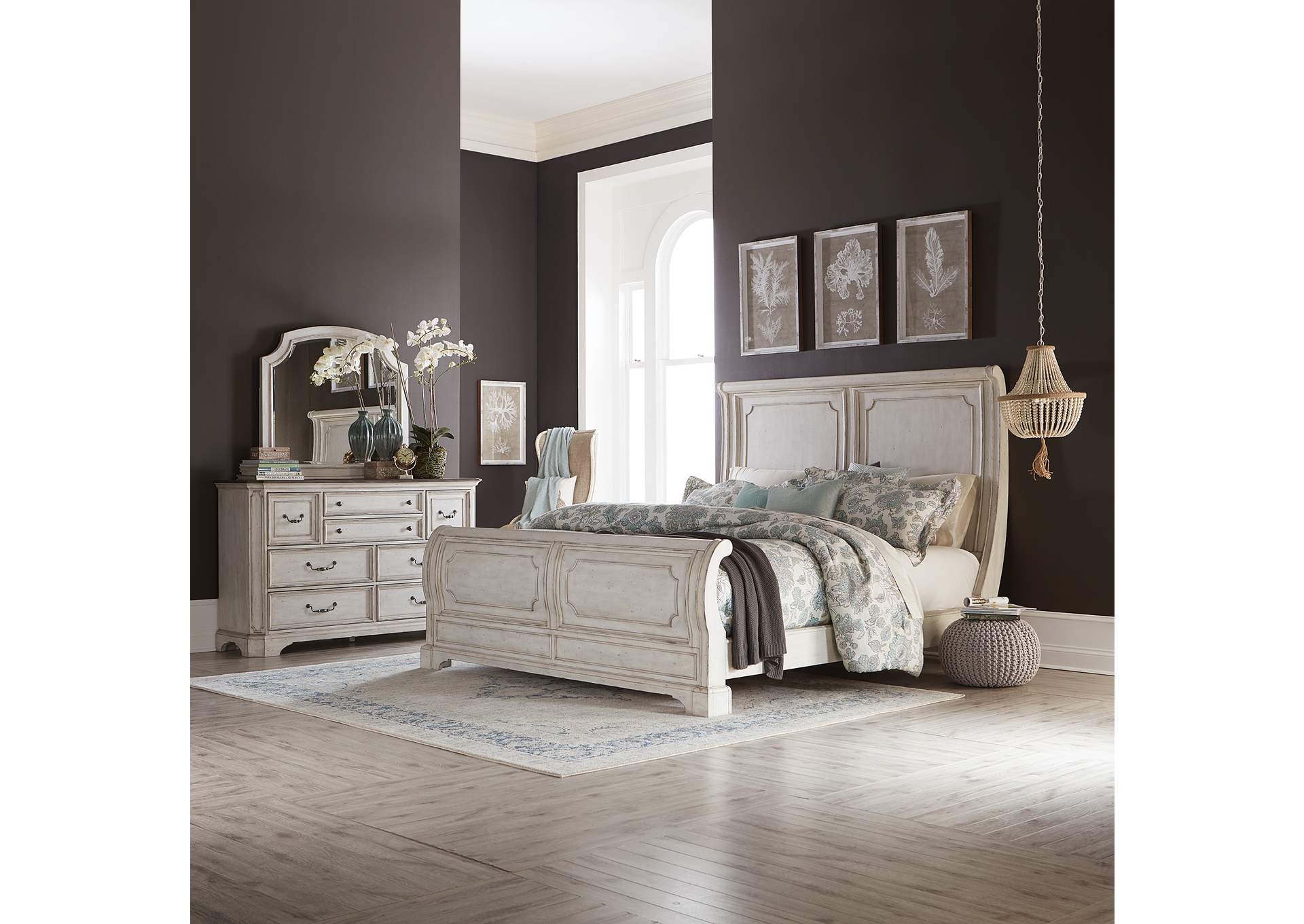 Queen Sleigh Bed, Dresser & Mirror,Liberty