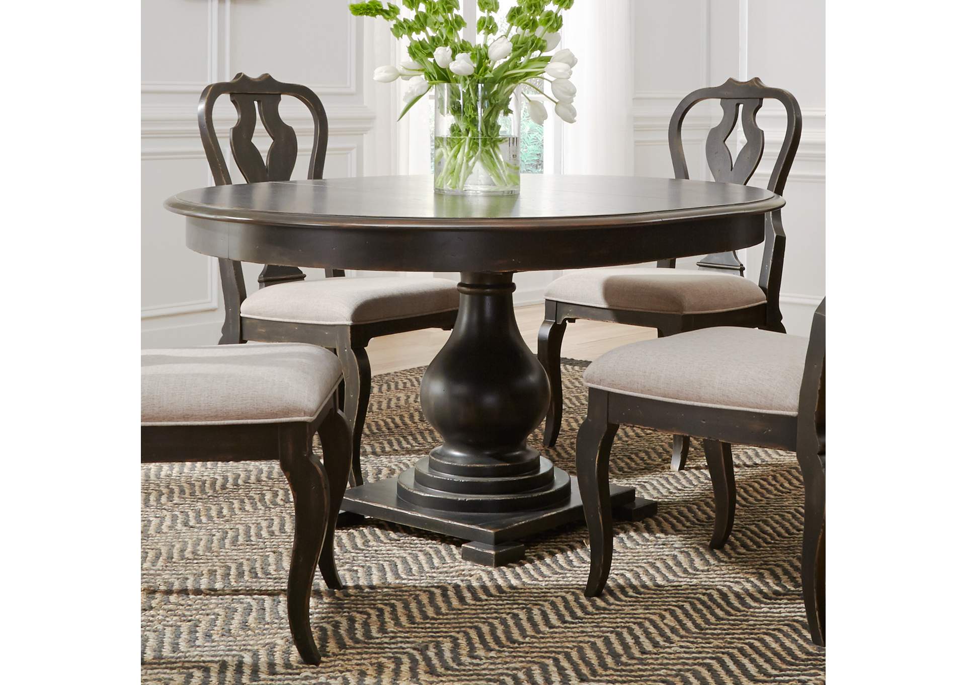 Chesapeake Black Round Dining Table,Liberty