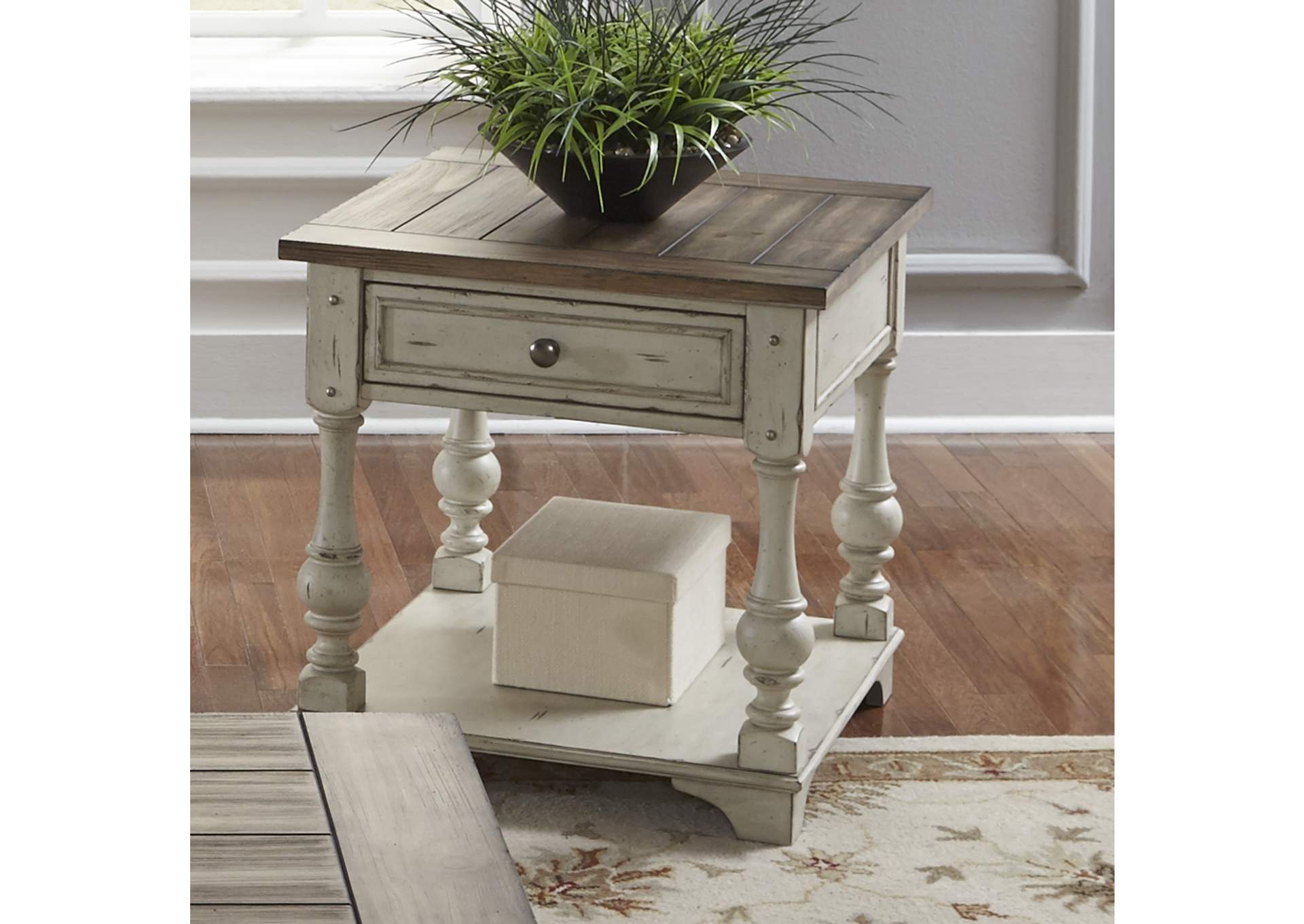 Morgan Creek Antique White End Table Red Barn Furniture Outlet