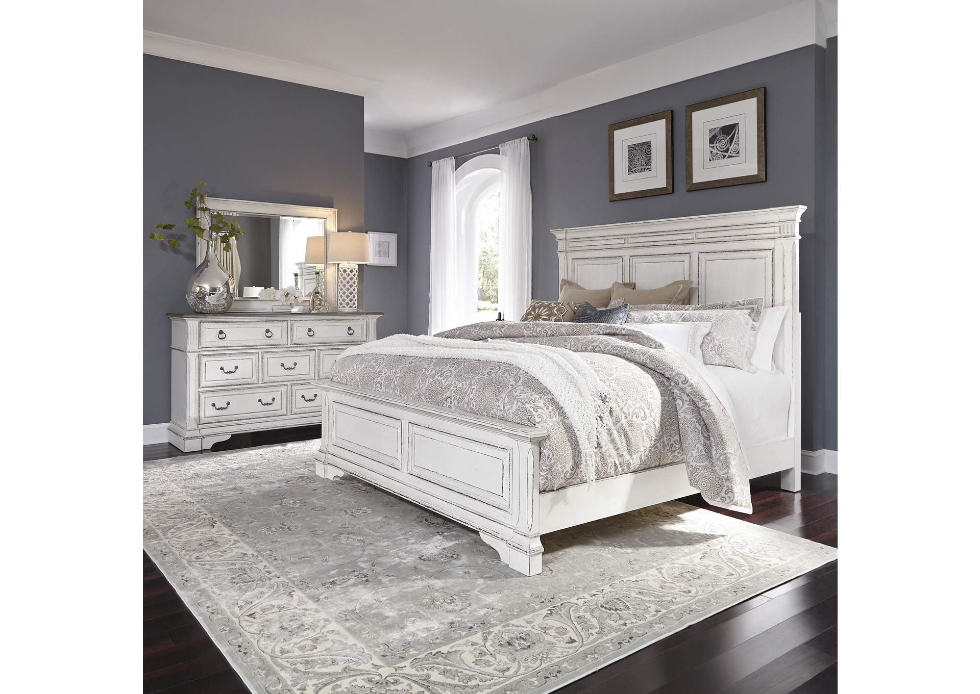 Abbey Park King Panel Bed, Dresser & Mirror,Liberty