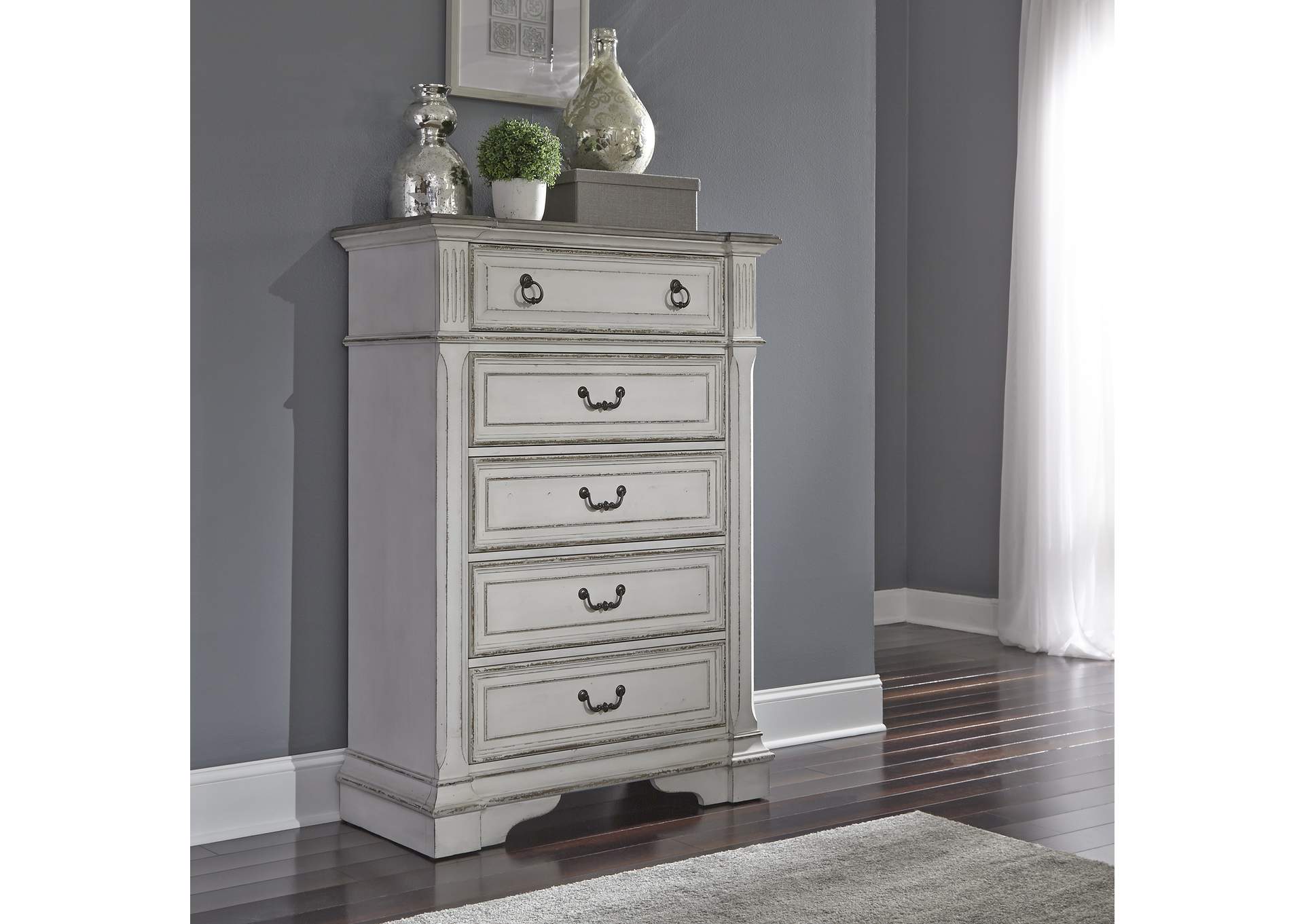 Abbey Park King Panel Bed, Dresser & Mirror, Chest,Liberty