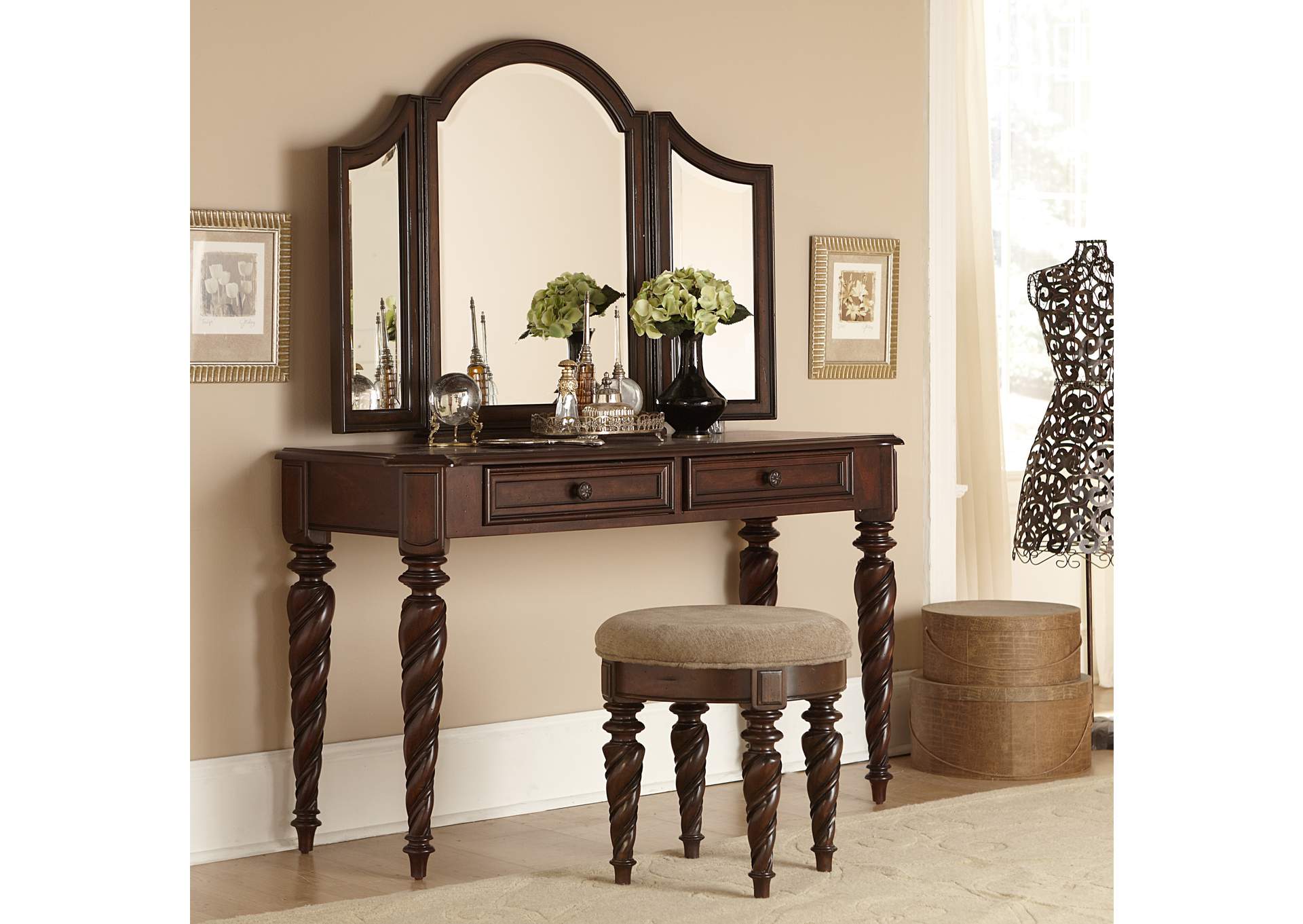 Arbor Place Brown Vanity Desk Hornell Furniture Outlet