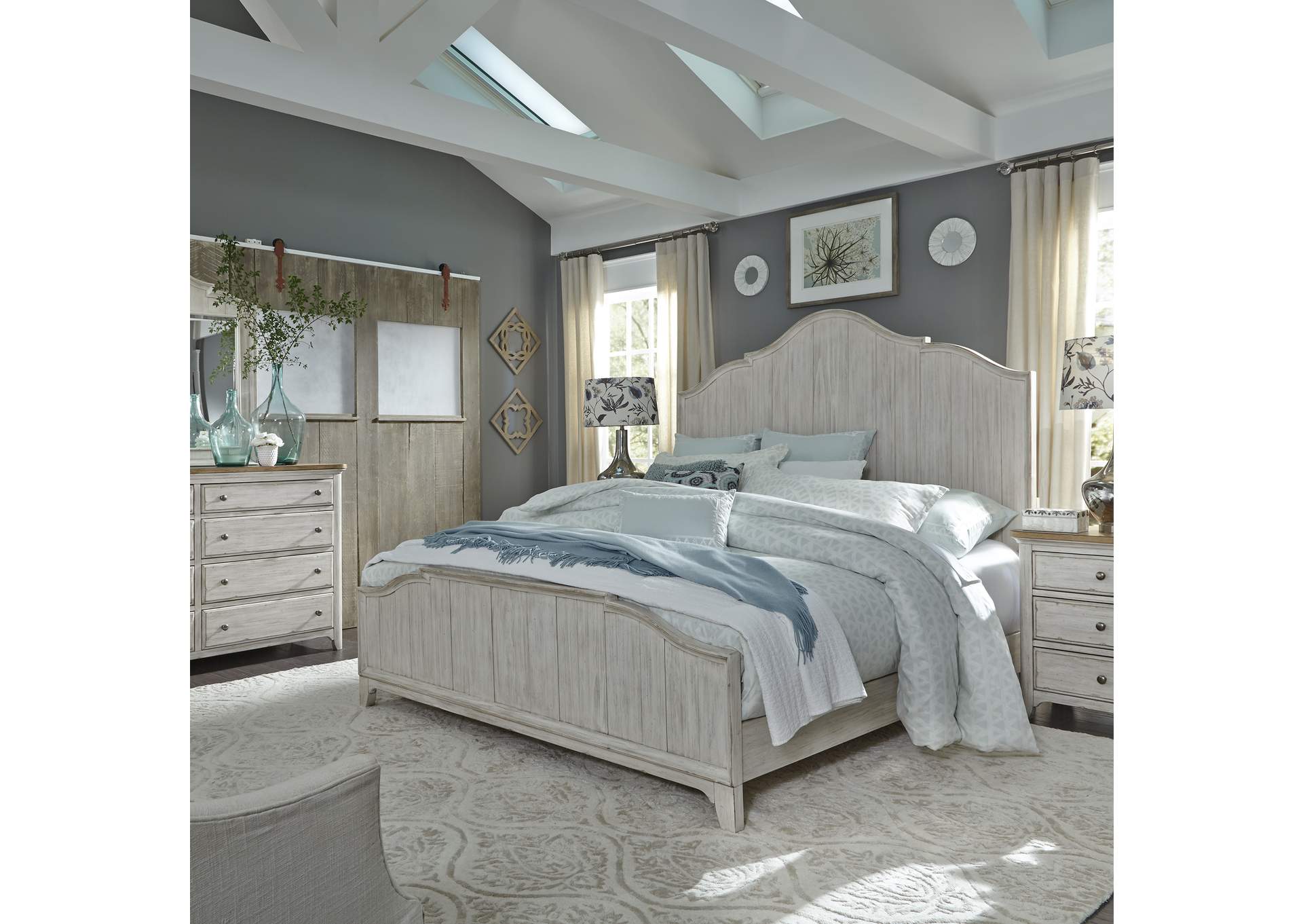 King Panel Bed, Dresser & Mirror, Night Stand,Liberty