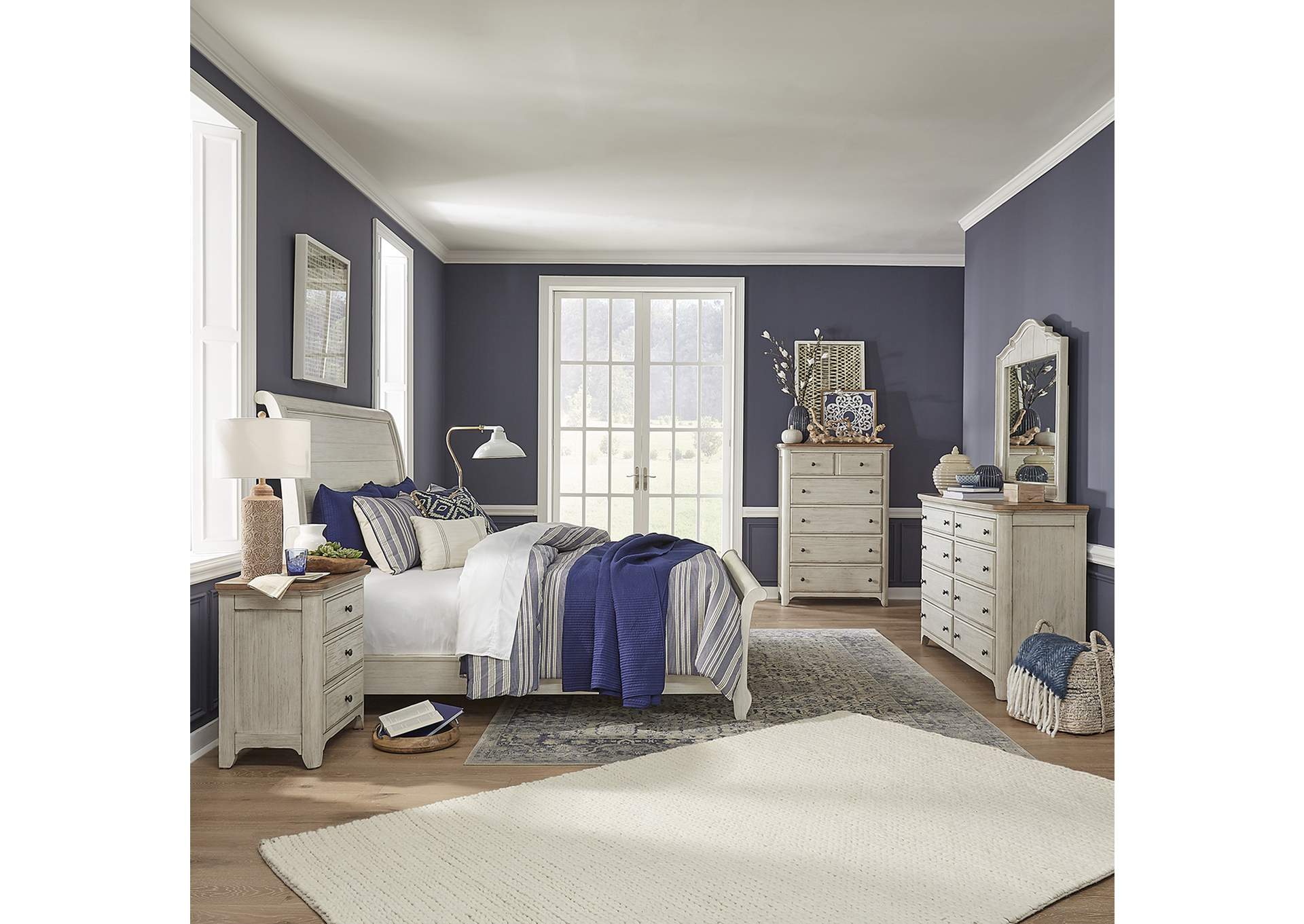 King Sleigh Bed, Dresser & Mirror, Chest, Night Stand,Liberty