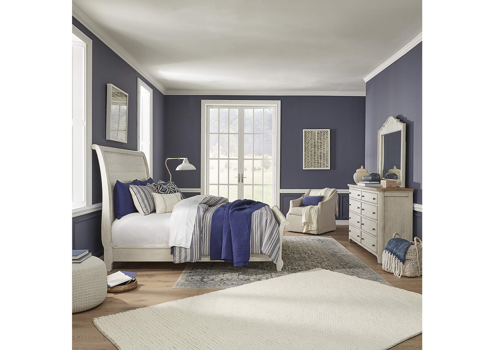 Queen Sleigh Bed, Dresser & Mirror,Liberty