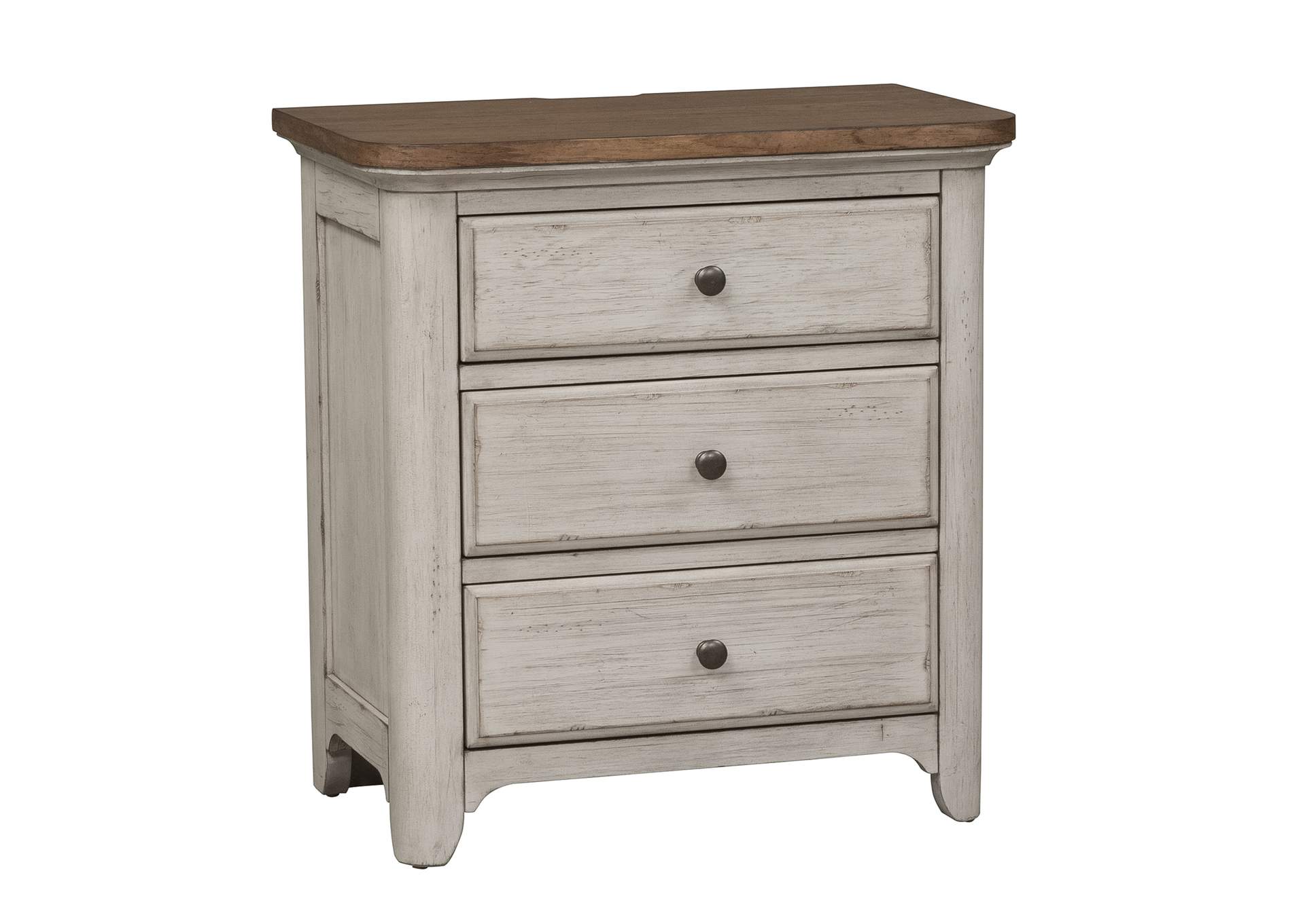 Farmhouse Reimagined Antique White 3 Drawer Night Stand W Charging Station Jesup Furniture Outlet