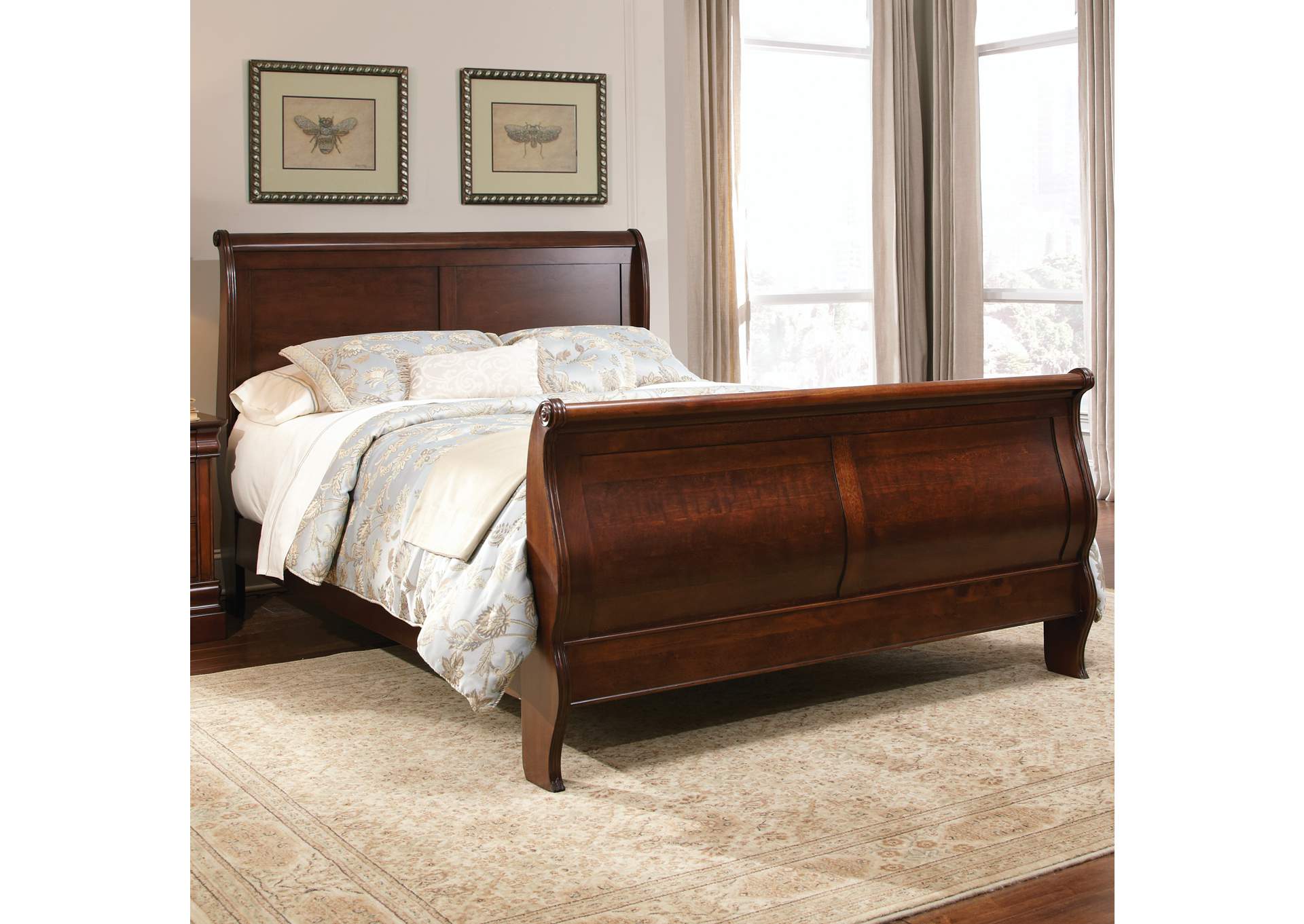 Carriage Court Mahogany Stain Queen Sleigh Bed Bewley S Furniture Shreveport La