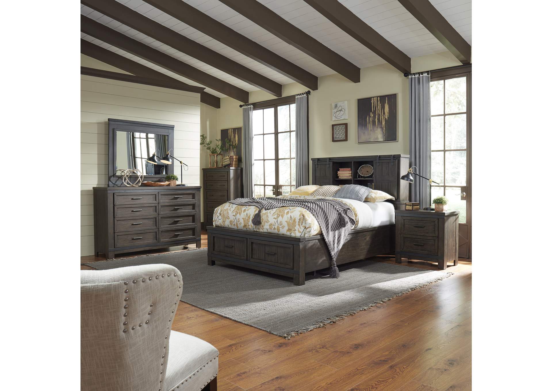 Thornwood Hills Rock Beaten Gray California King Bookcase Bed, Dresser & Mirror, Chest, Nightstand,Liberty