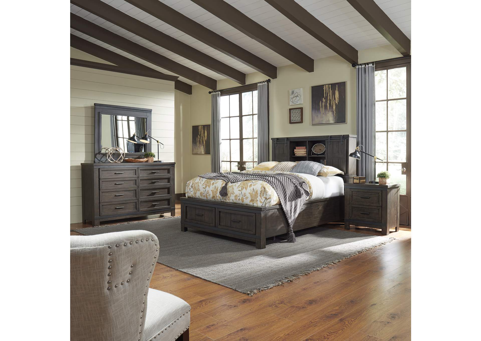 Thornwood Hills Rock Beaten Gray California King Bookcase Bed, Dresser & Mirror, Nightstand,Liberty