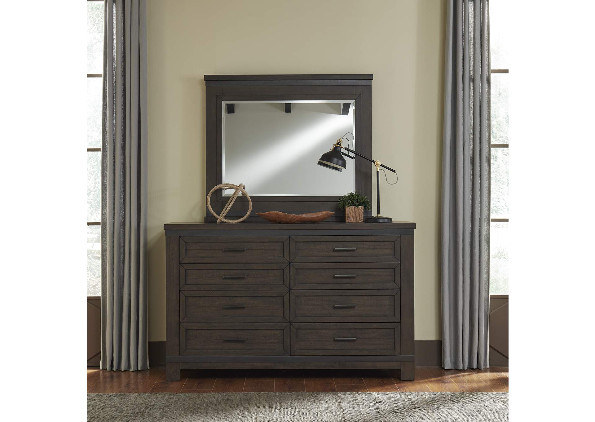 Thornwood Hills Rock Beaten Gray California King Bookcase Bed, Dresser & Mirror,Liberty