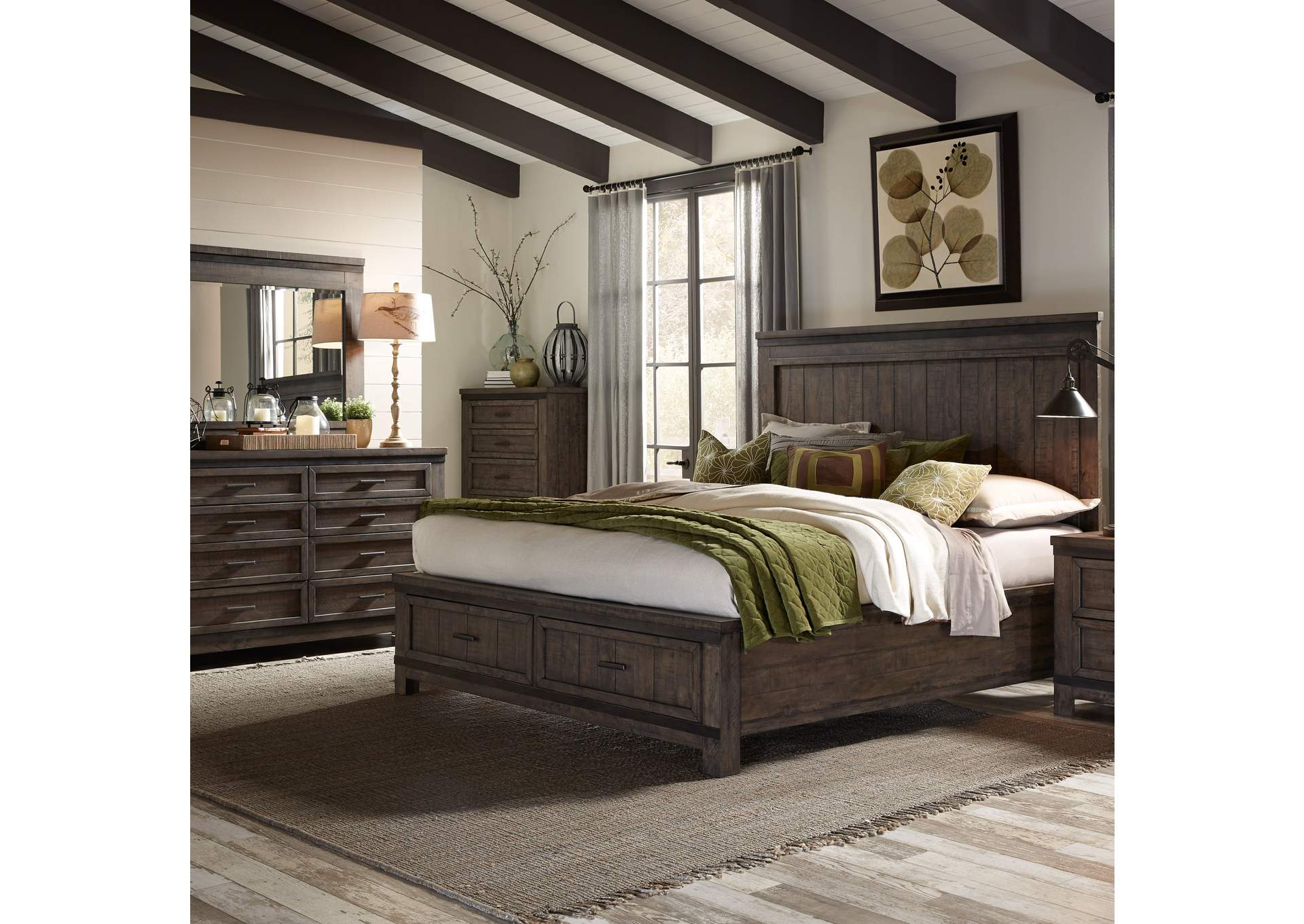 Thornwood Hills Rock Beaten Gray California King Storage Bed, Dresser & Mirror,Liberty
