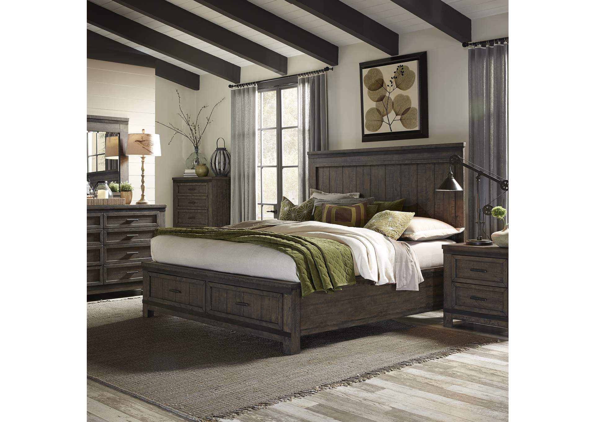Thornwood Hills Rock Beaten Gray California King Storage Bed, Dresser & Mirror, Chest, Nightstand,Liberty