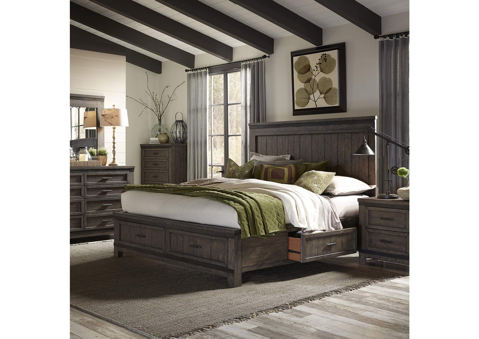 Thornwood Hills Queen Two Sided Storage Bed, Dresser & Mirror, Chest, Nightstand,Liberty
