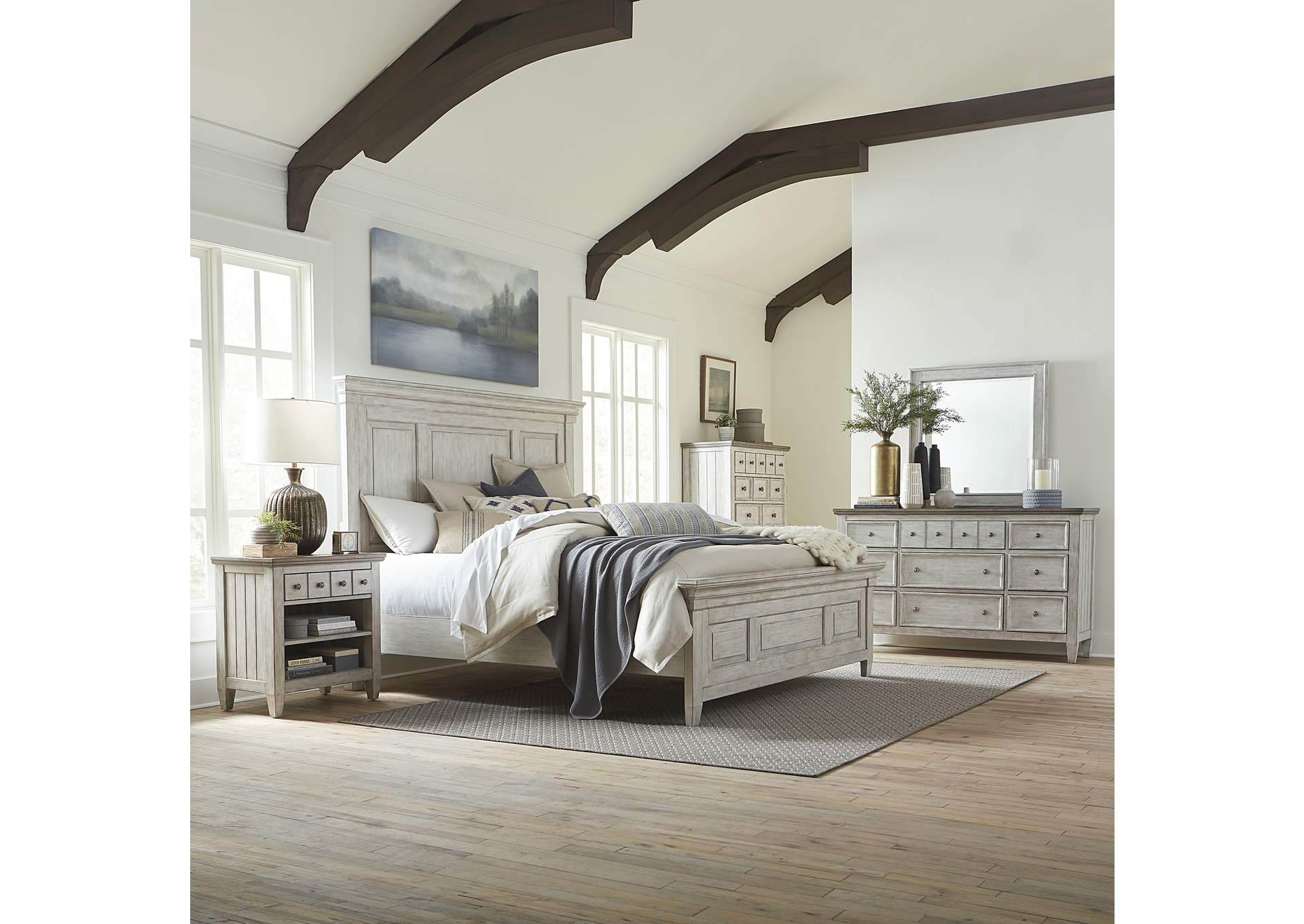 Heartland California King Panel Bed, Dresser & Mirror, Chest, Nightstand,Liberty