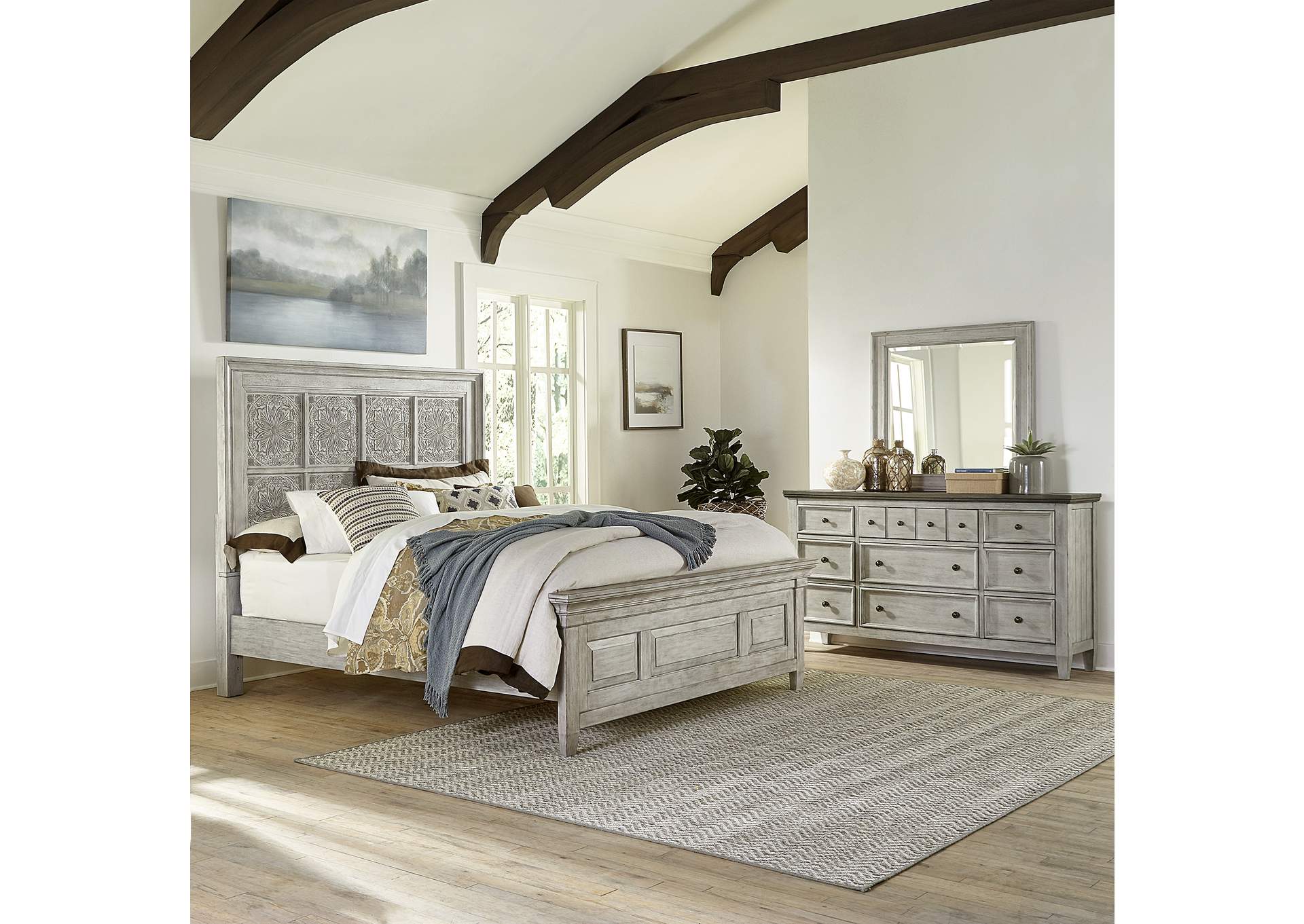 Heartland King Opt California Panel Bed, Dresser & Mirror,Liberty