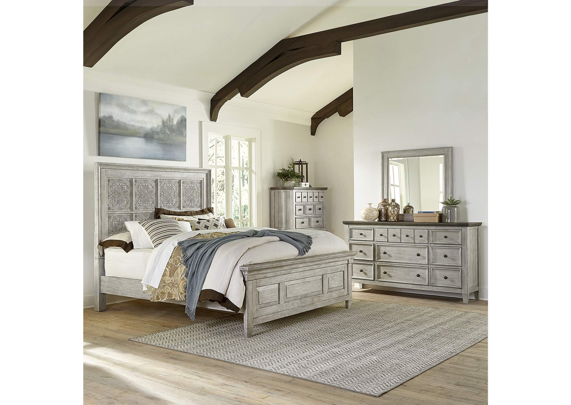 Heartland King Opt Panel Bed, Dresser & Mirror, Chest,Liberty
