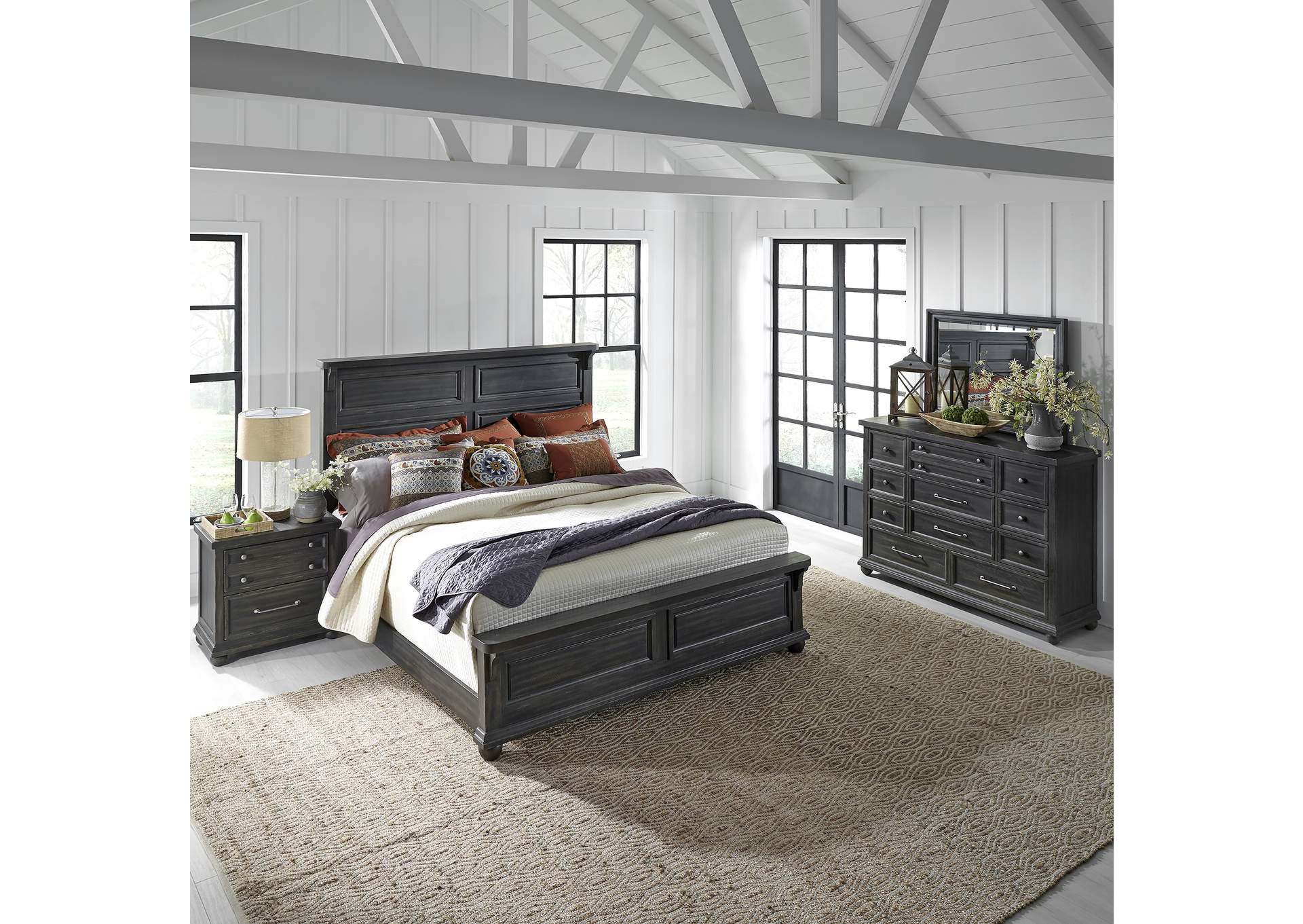 Queen Panel Bed, Dresser & Mirror, Night Stand,Liberty