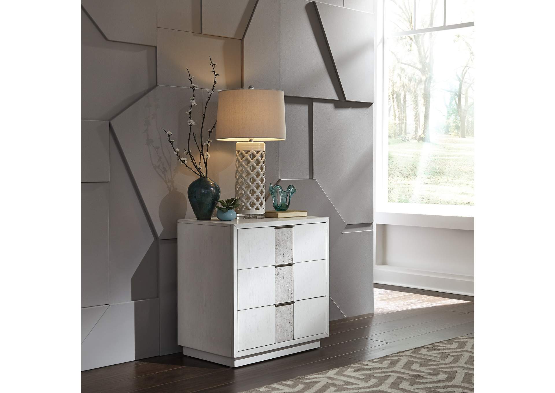 Mirage 3 Drawer Night Stand w/ Charging Station,Liberty