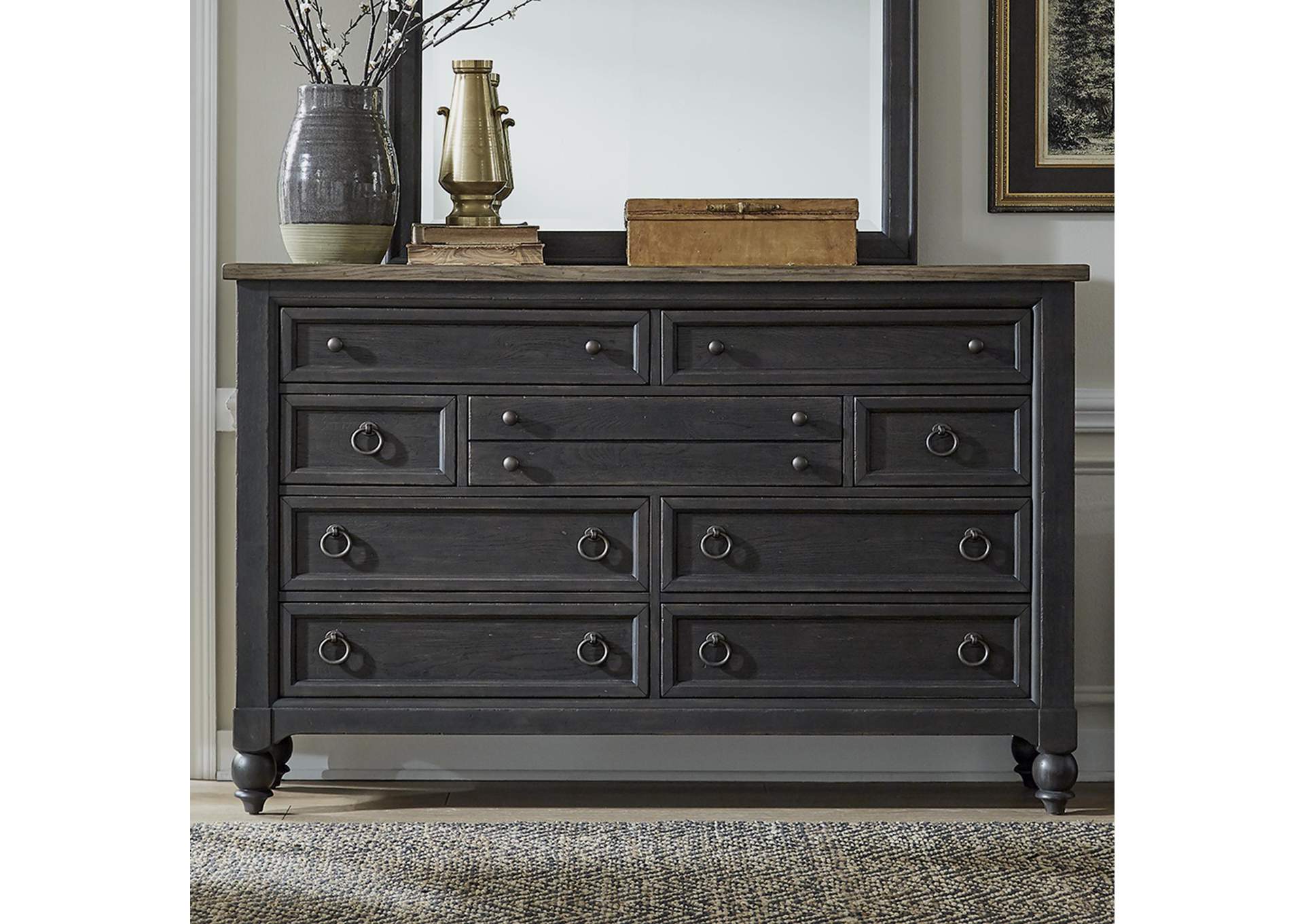 Americana Farmhouse 9 Drawer Dresser - Black,Liberty