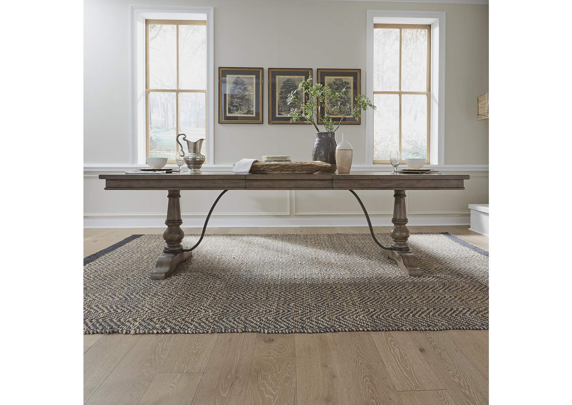 Americana Farmhouse Optional 6 Piece Trestle Table Set,Liberty