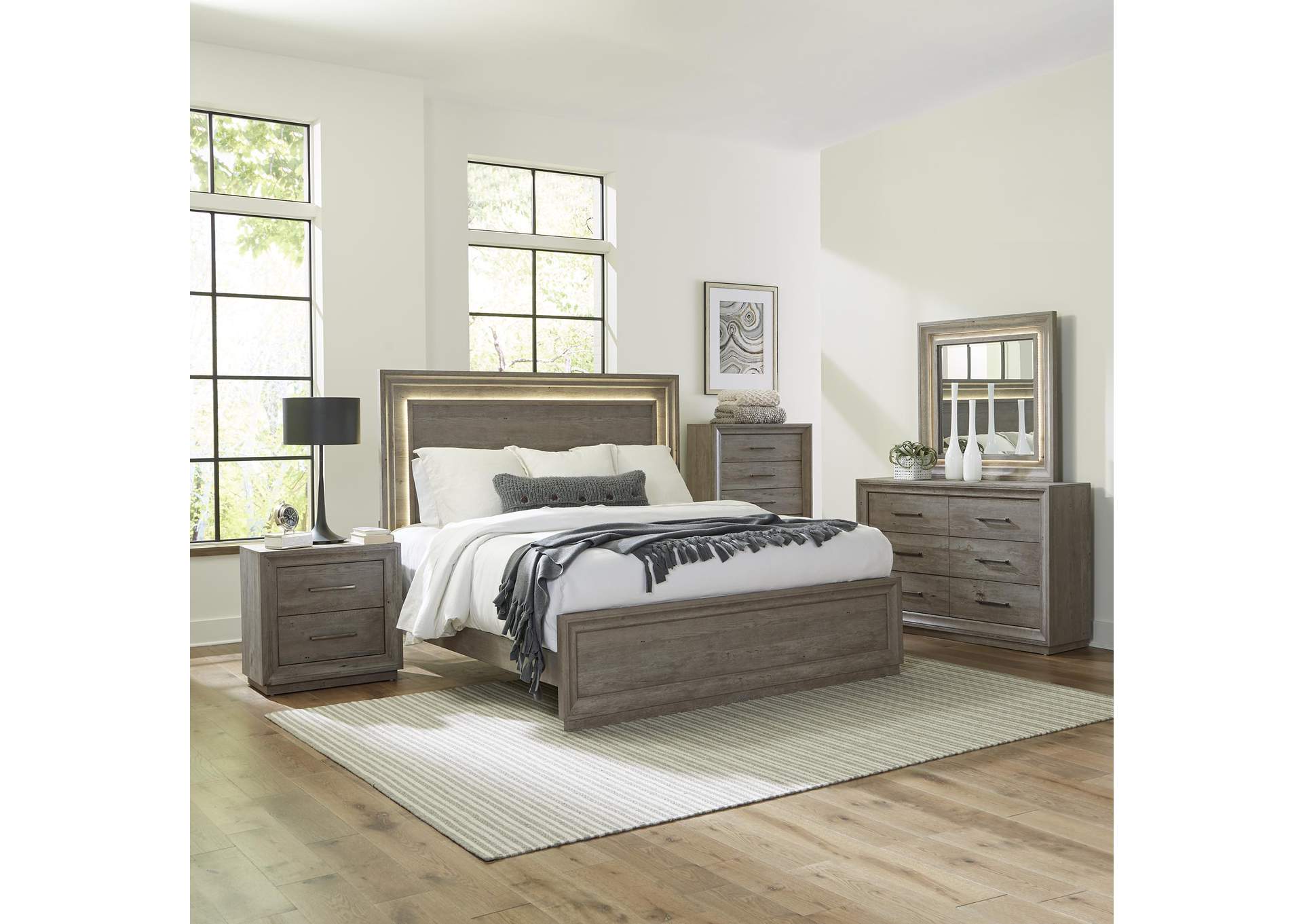 Horizons King Panel Bed, Dresser & Mirror, Chest, Nightstand,Liberty