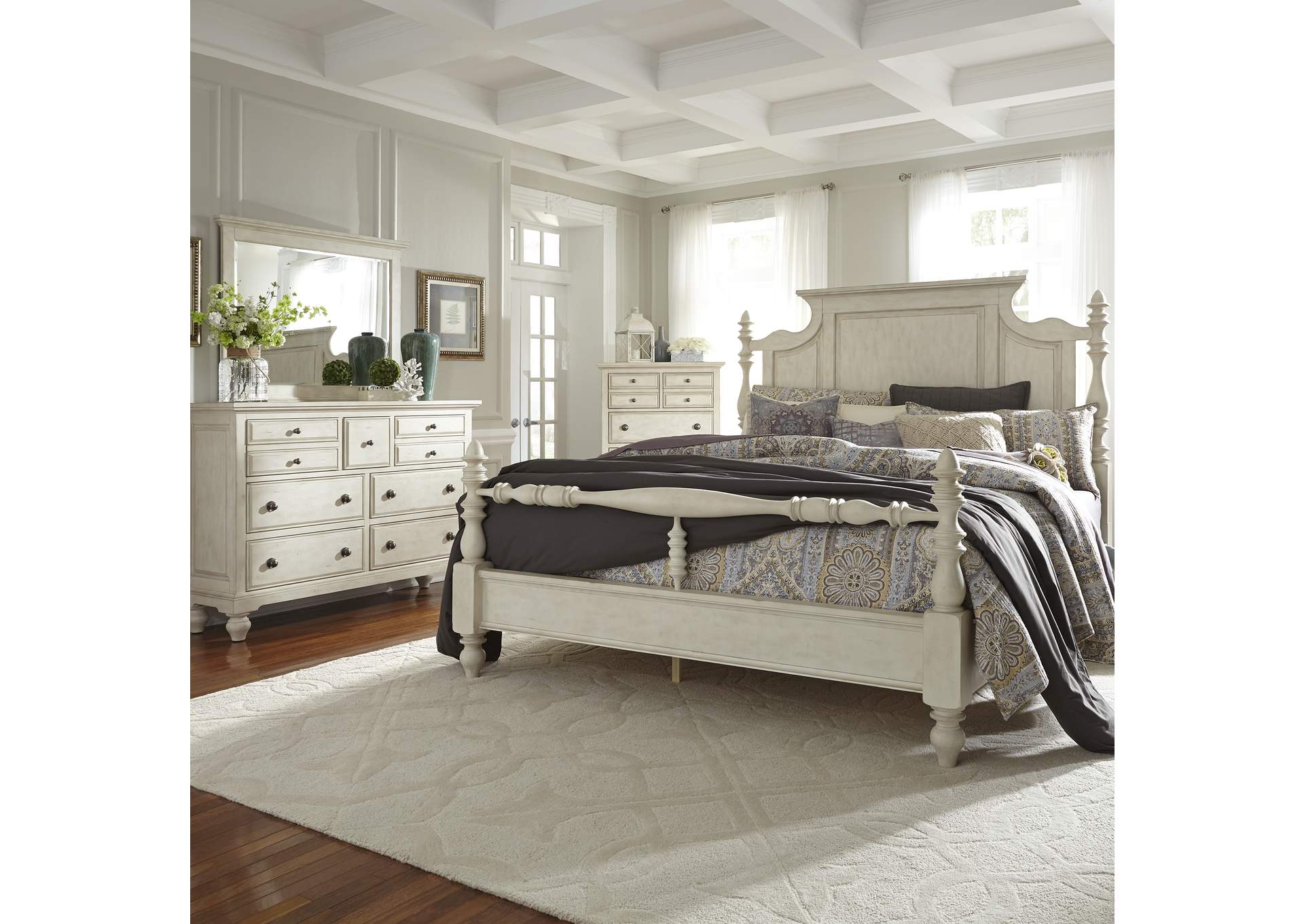 High Country Queen Poster Bed, Dresser & Mirror, Chest,Liberty