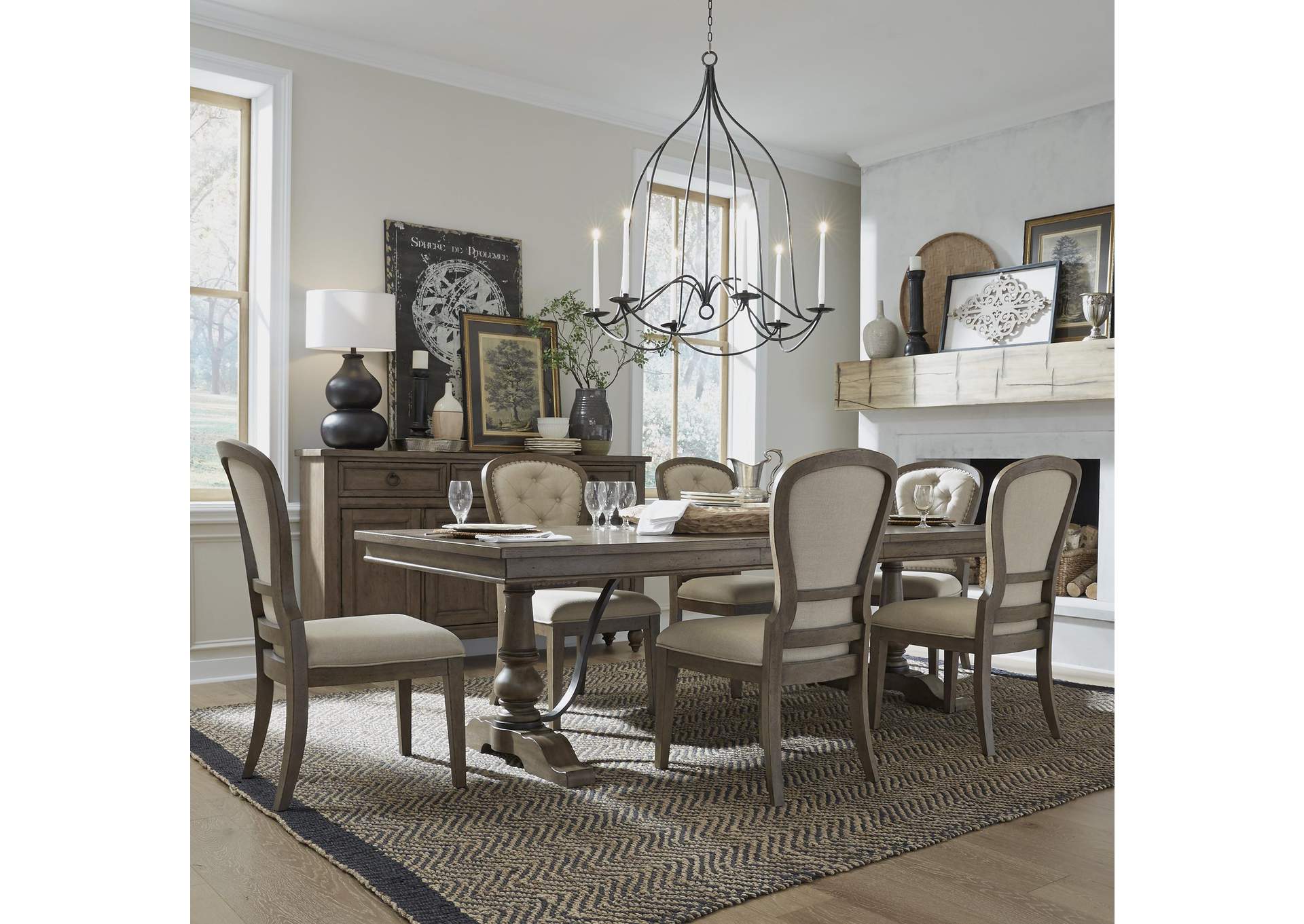 Americana Farmhouse Optional 7 Piece Trestle Table Set,Liberty