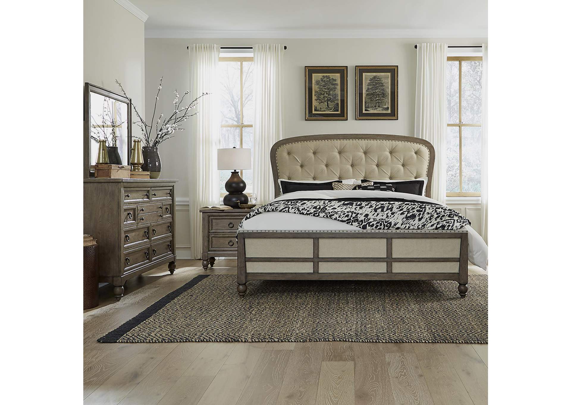 Americana Farmhouse Queen Shelter Bed, Dresser & Mirror, Nightstand,Liberty