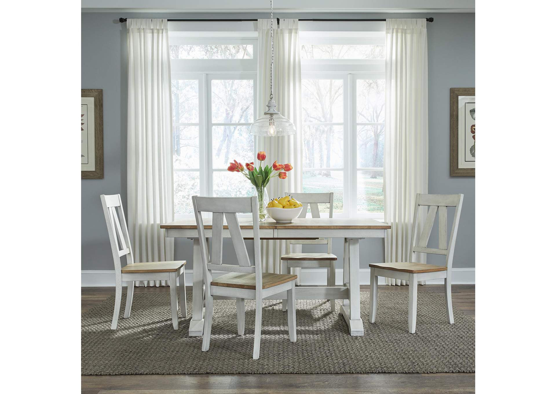 Lindsey Farm 5 Piece Trestle Table Set,Liberty