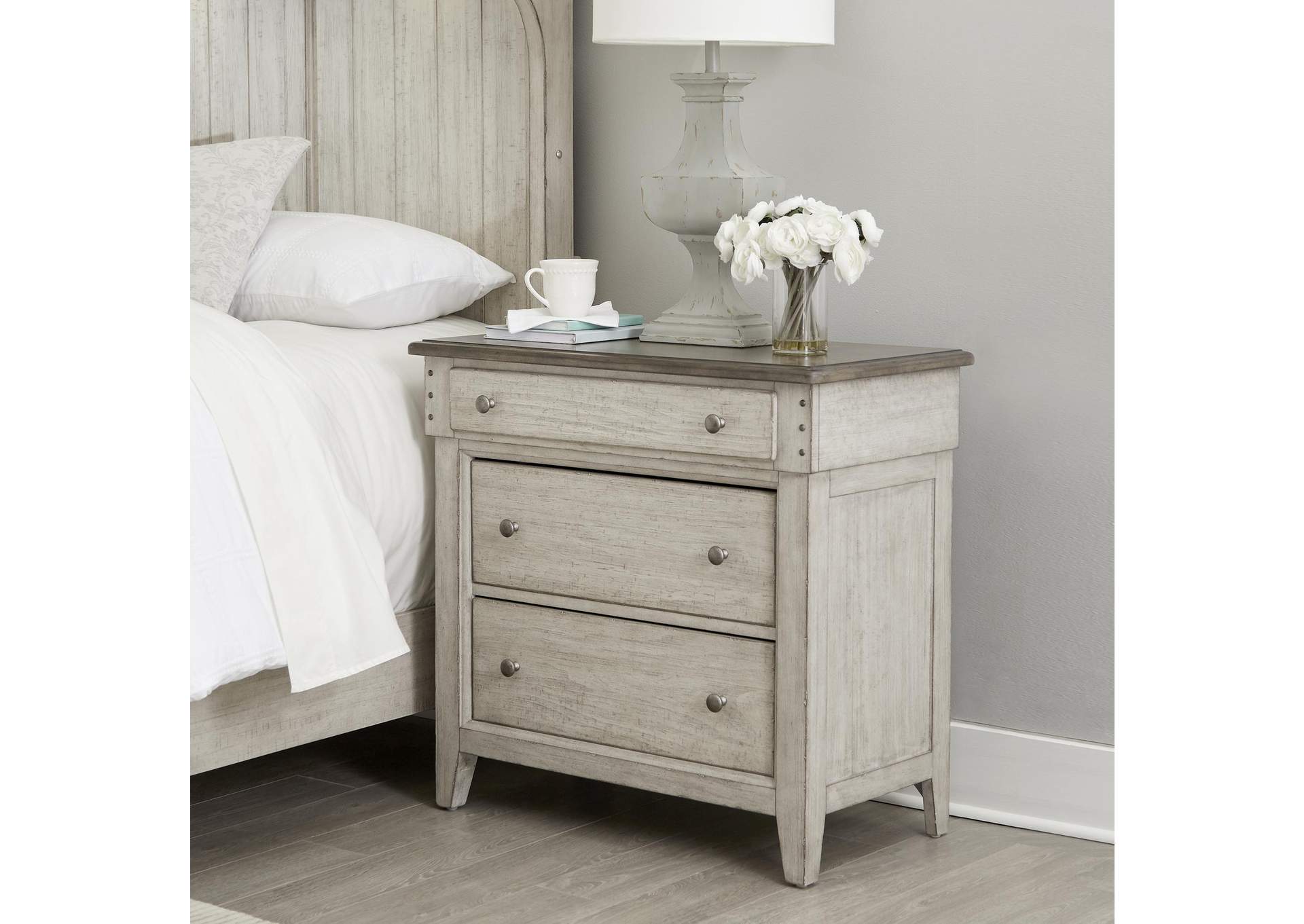 Ivy Hollow 3 Drawer Bedside Chest with Charging Station,Liberty