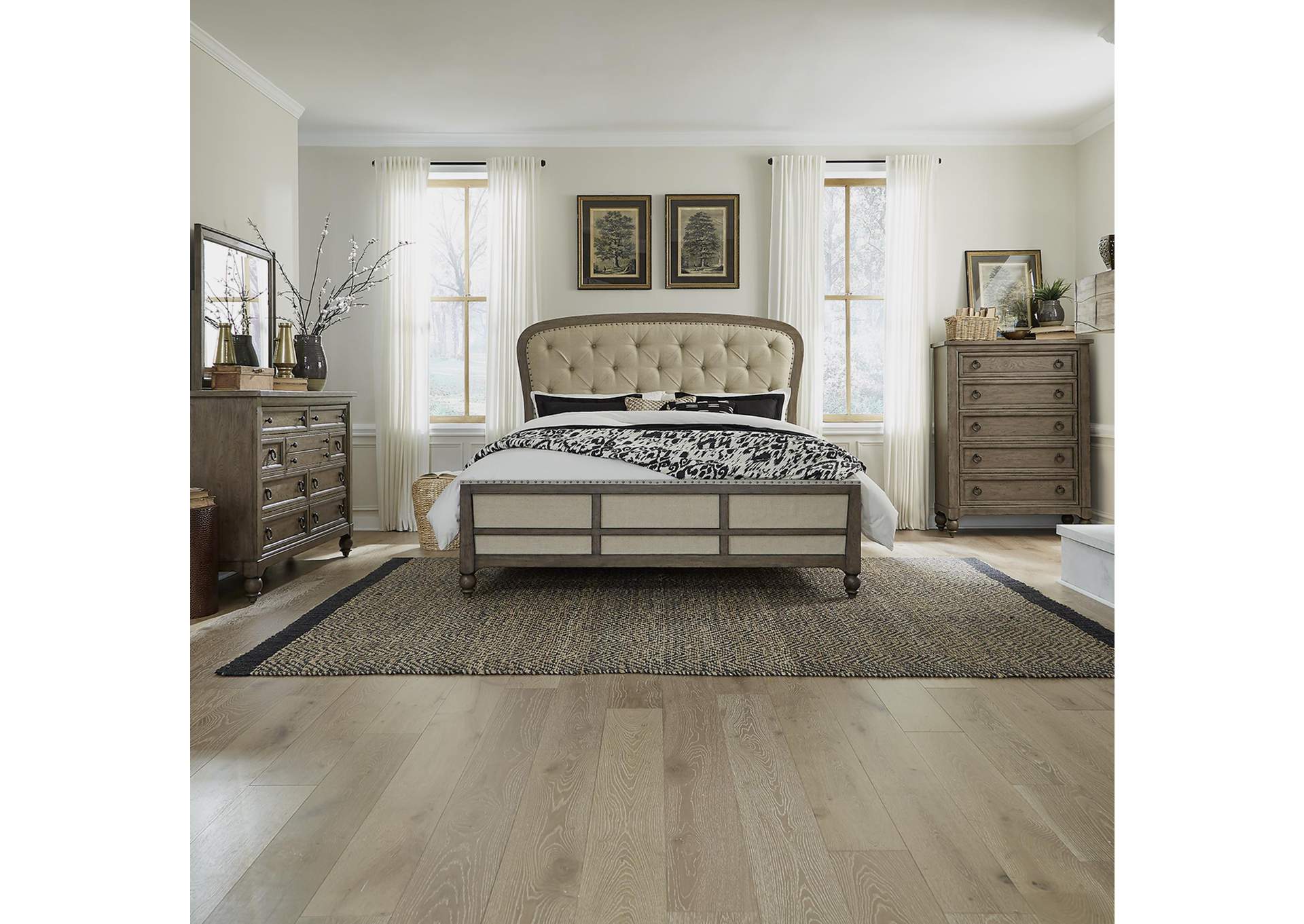 Americana Farmhouse King Shelter Bed, Dresser & Mirror, Chest,Liberty