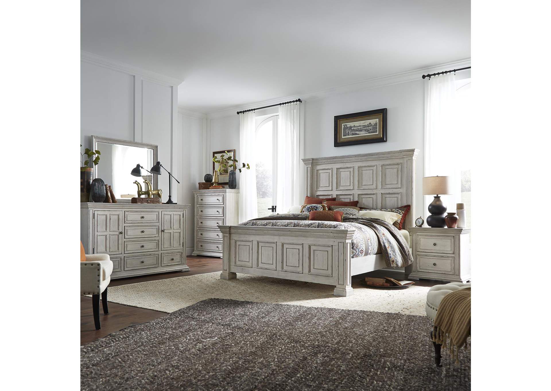 Big Valley Queen Panel Bed, Dresser & Mirror, Chest, Nightstand,Liberty