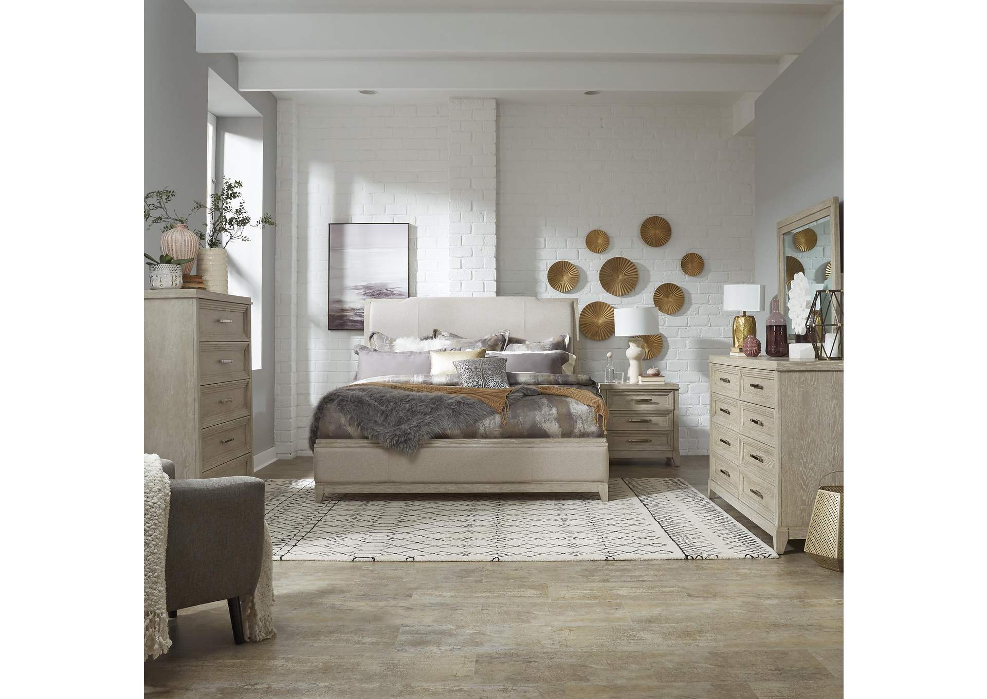Belmar California King Upholstered Bed, Dresser & Mirror, Chest, Nightstand,Liberty