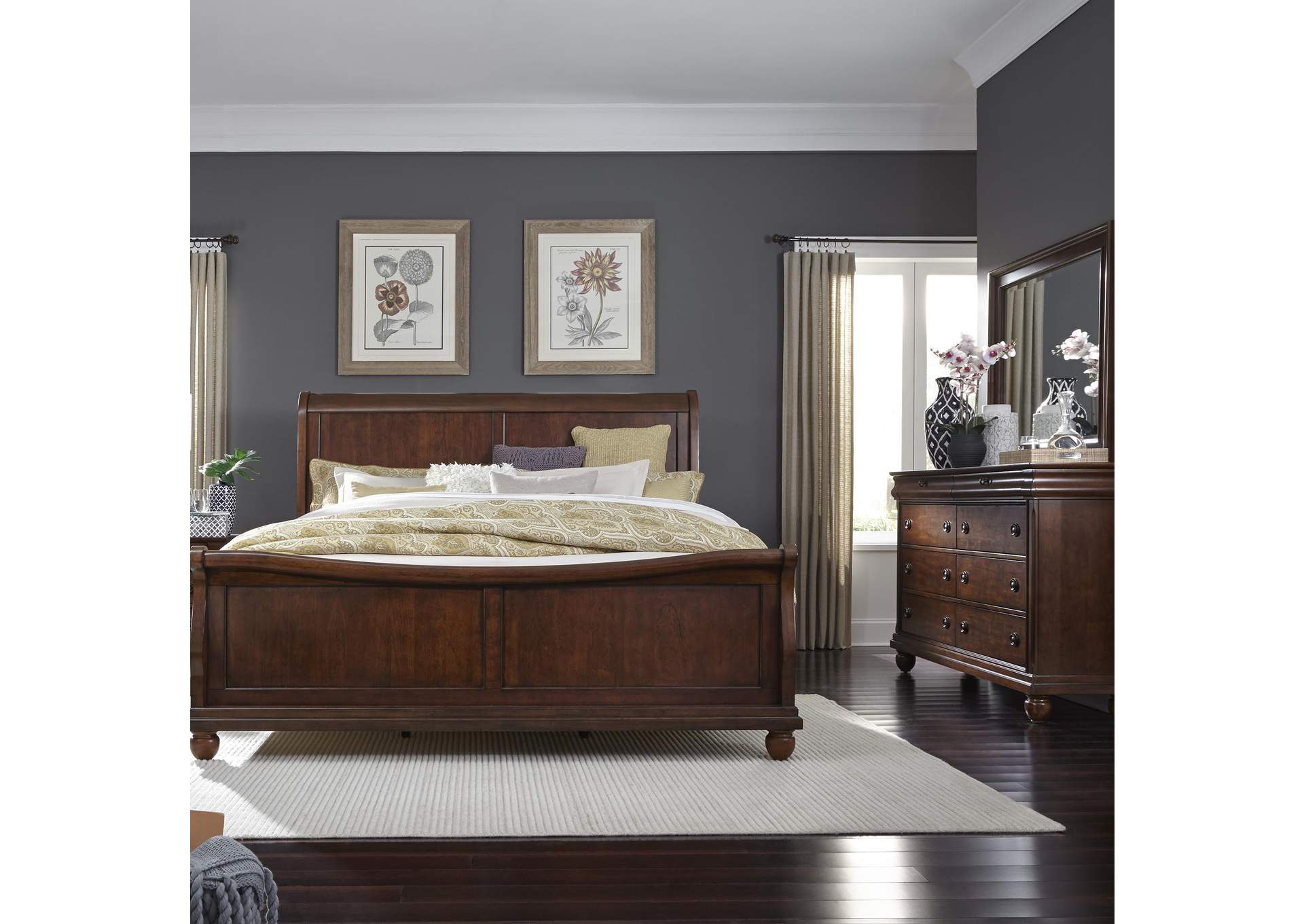 Rustic Traditions California King Sleigh Bed, Dresser & Mirror,Liberty