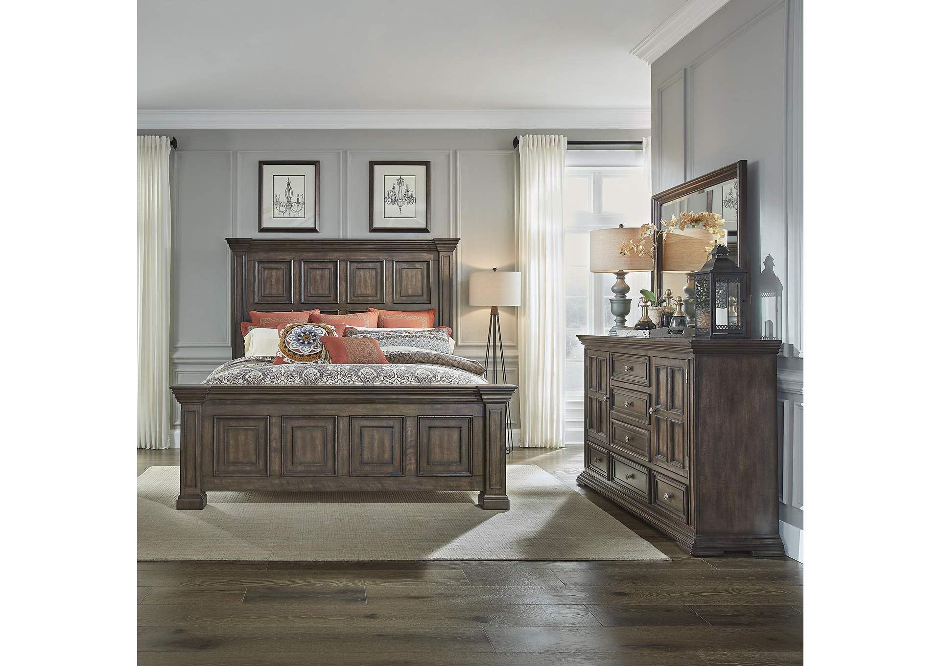 Big Valley King Panel Bed, Dresser & Mirror,Liberty