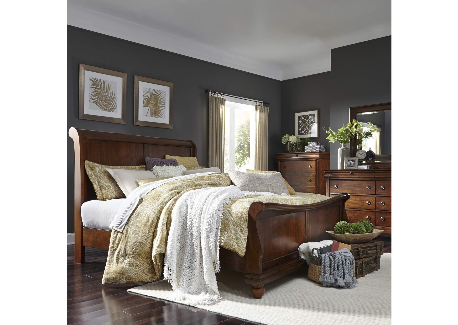 Rustic Traditions Queen Sleigh Bed, Dresser & Mirror, Chest,Liberty