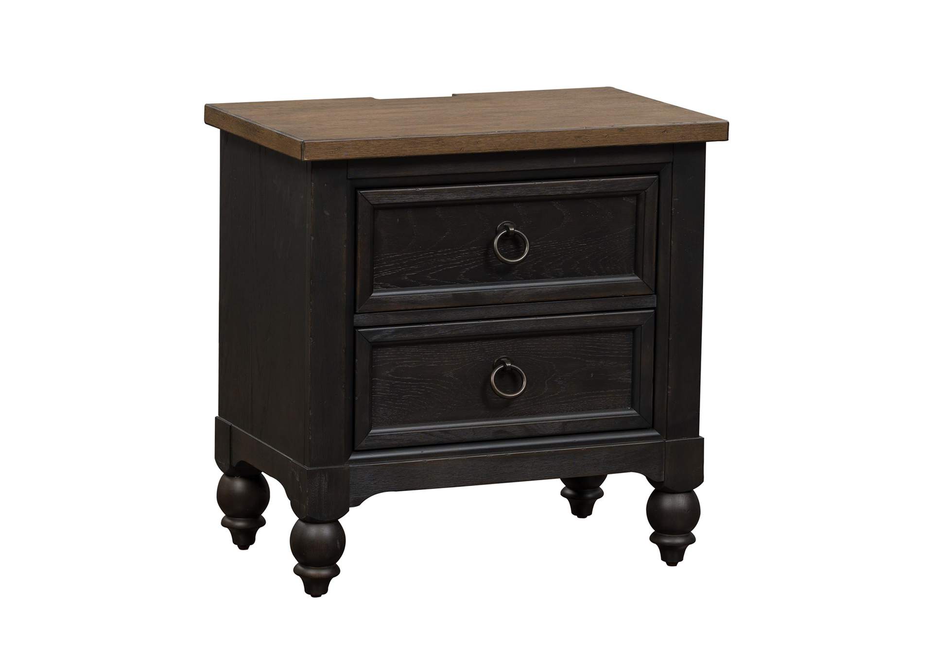 Americana Farmhouse 2 Drawer Nightstand with Charging Station - Black,Liberty