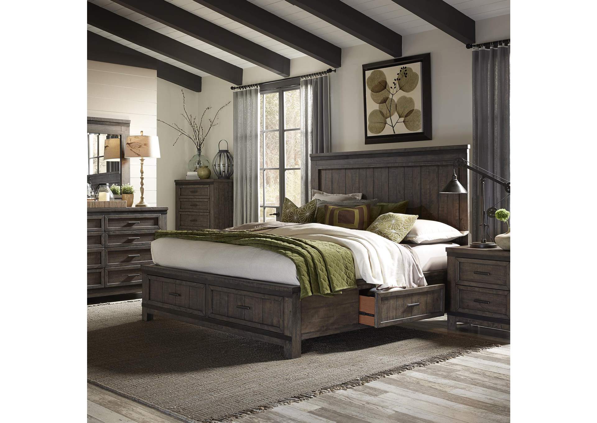 Thornwood Hills Queen Two Sided Storage Bed, Dresser & Mirror, Chest, Nightstand,Liberty