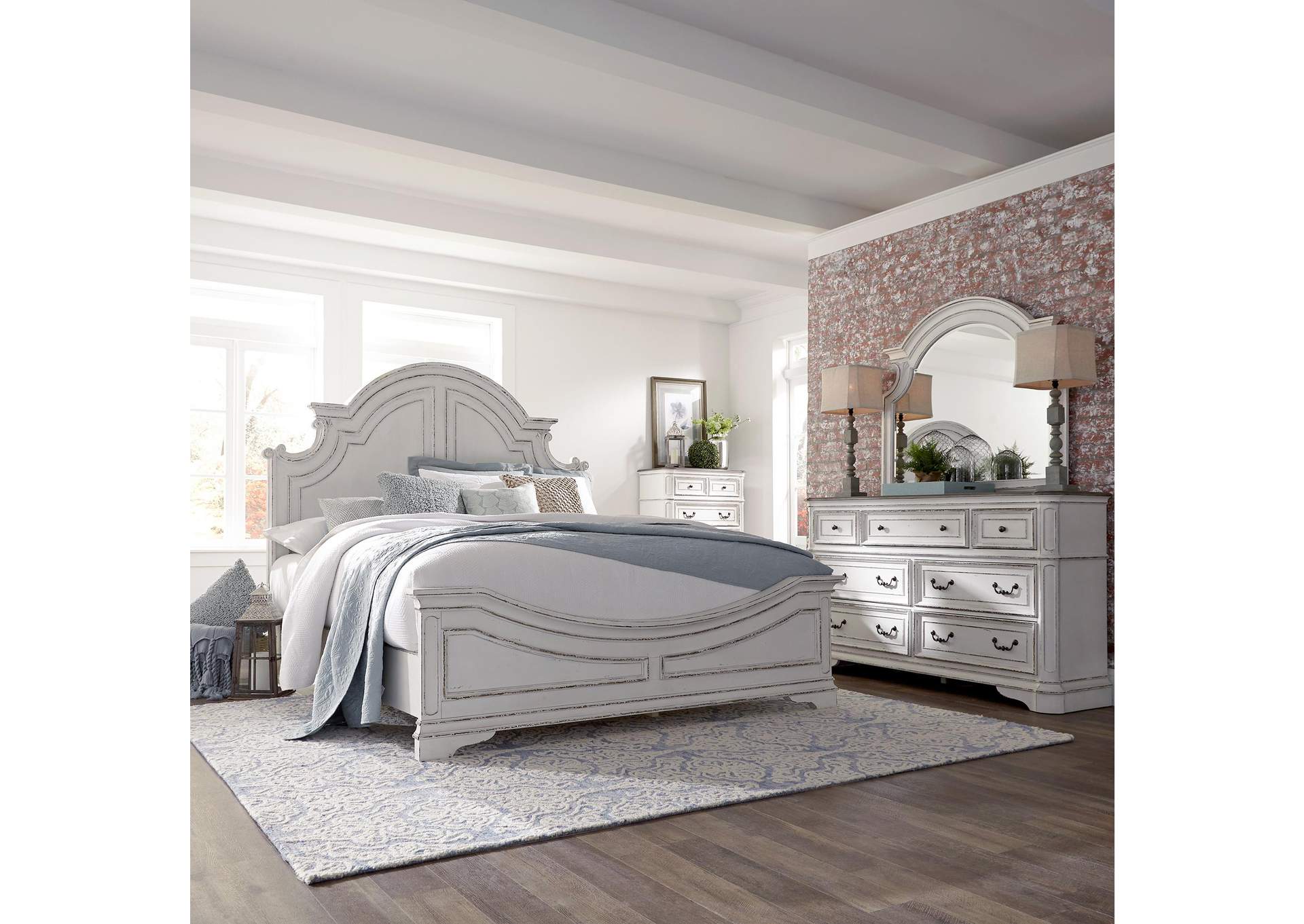 Magnolia Manor Queen Panel Bed, Dresser & Mirror, Chest,Liberty