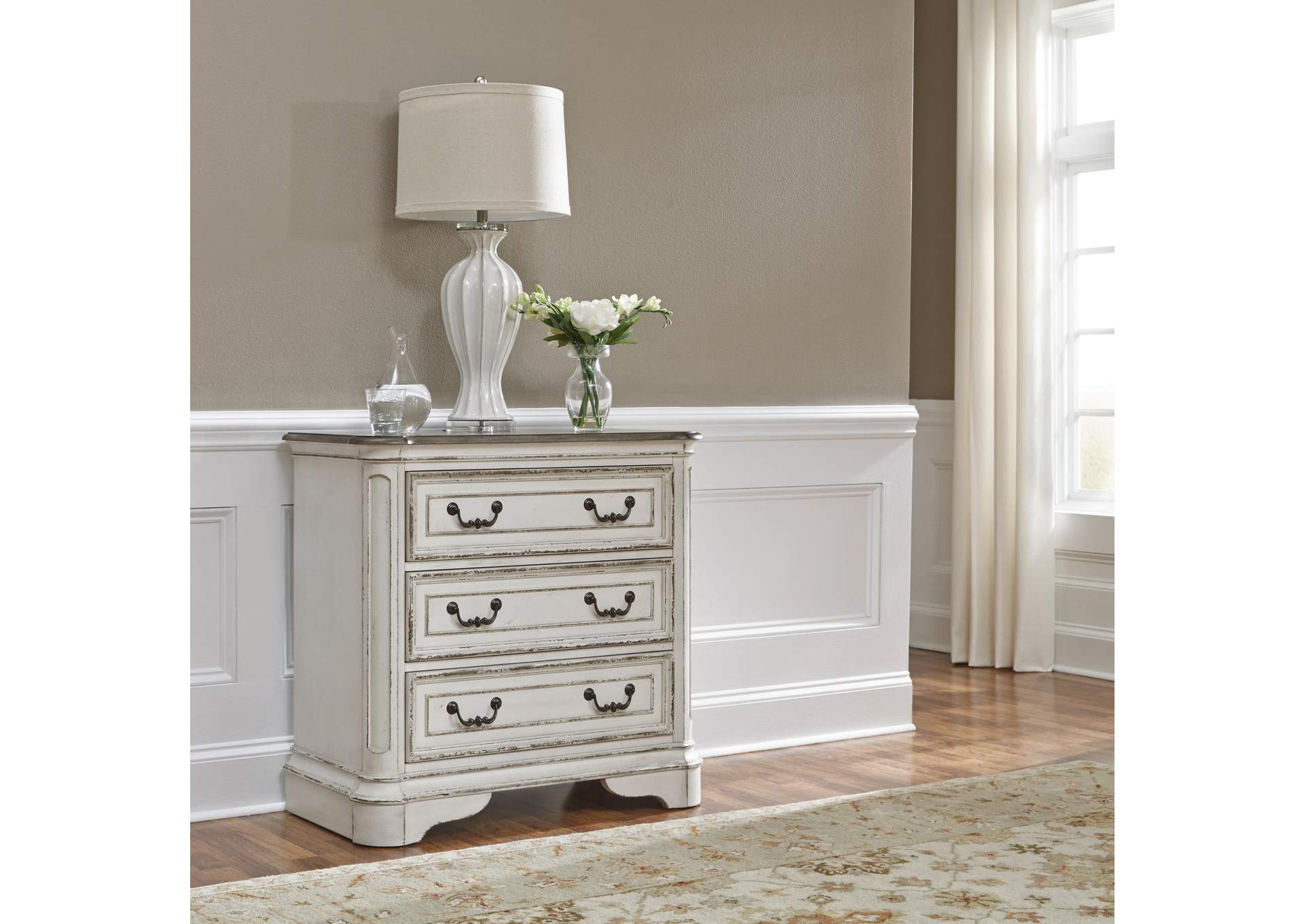 Magnolia Manor 3 Drawer Bedside Chest with Charging Station,Liberty