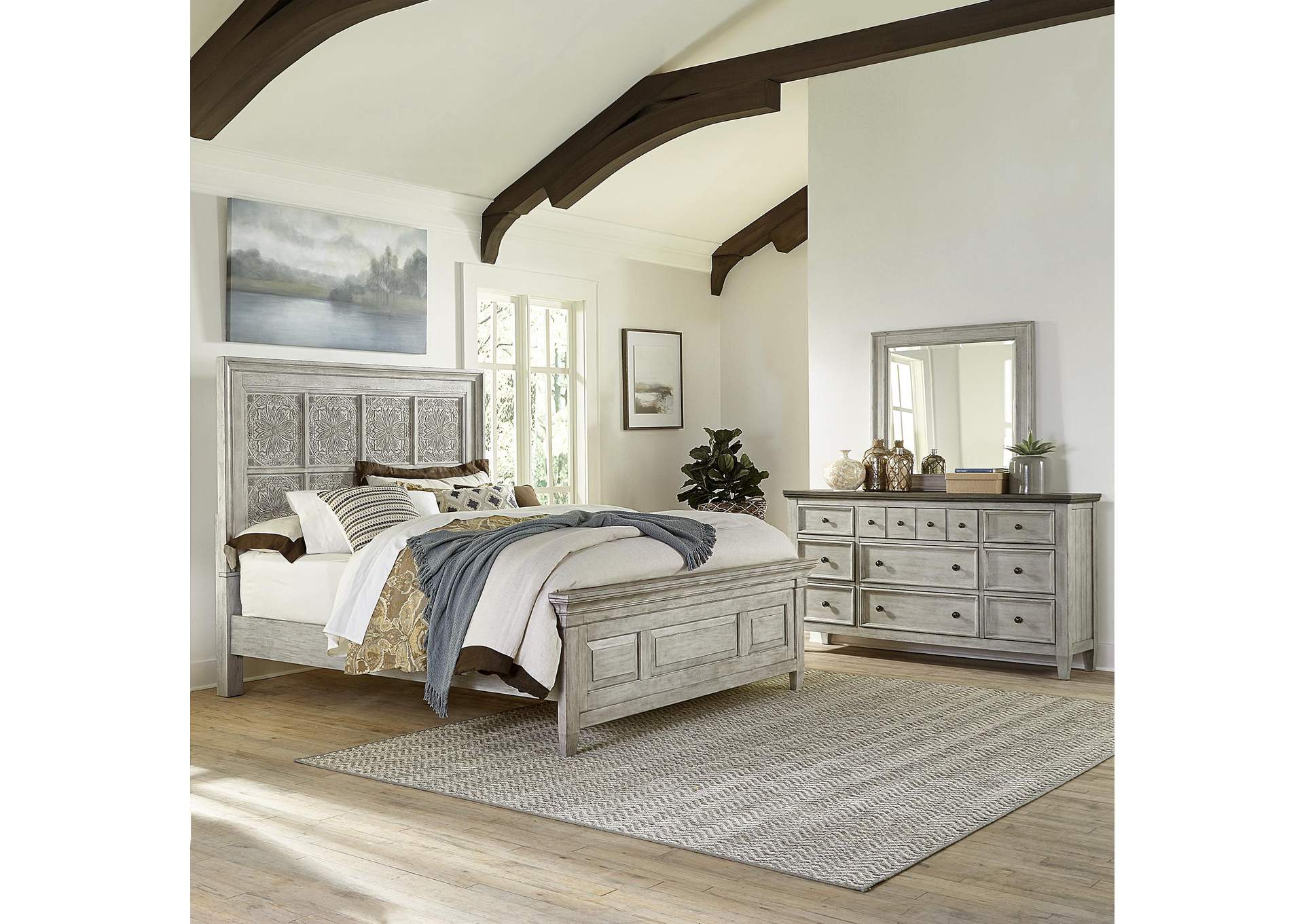 Heartland King Opt California Panel Bed, Dresser & Mirror,Liberty