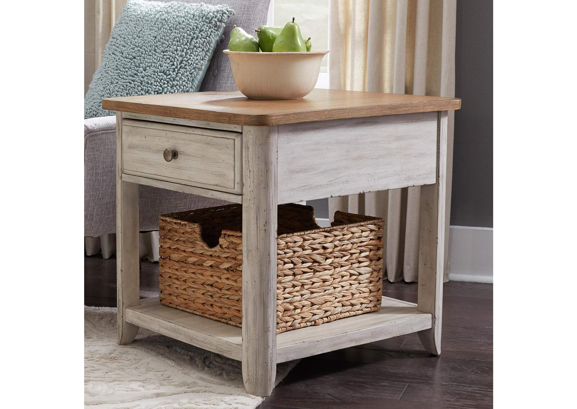 Farmhouse Reimagined End Table with Basket,Liberty