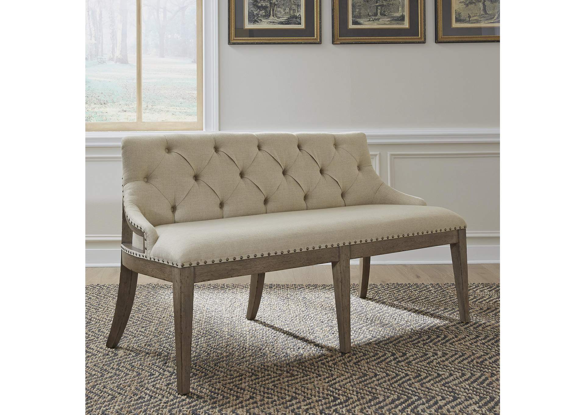Americana Farmhouse Upholstered Shelter Dining Bench,Liberty